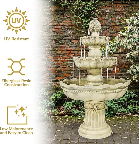 Miniatura 4 de Sunnydaze Fuente de agua eléctrica de 51 pulgadas, función de agua para exteriores, fuente de 3 niveles para exteriores con parte superior de piña,