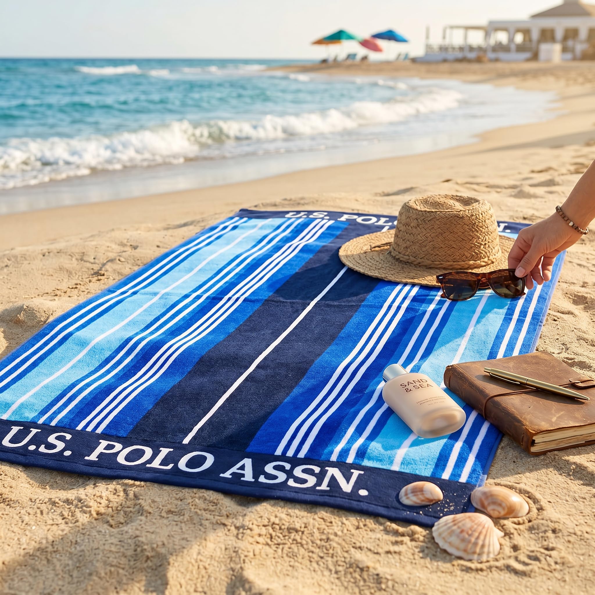 U.S. Polo Assn. Large (40" x 70") Striped Nautical Design Lofty Beach Towel - Perfect for Beach, Pool, Boating, Gym, Camping & Outdoor Yoga and Pilates (Ship Shape Stripe)