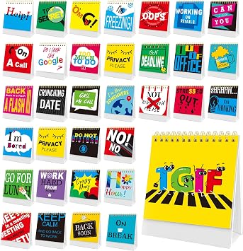 Gethelud 40 Pages Funny Desk Sign, Desktop Flip Book 34 Different Fun and Flip-Over Messages Plus 6 Pages Erasable Blank Cards for Office Gifts Desk Accessories