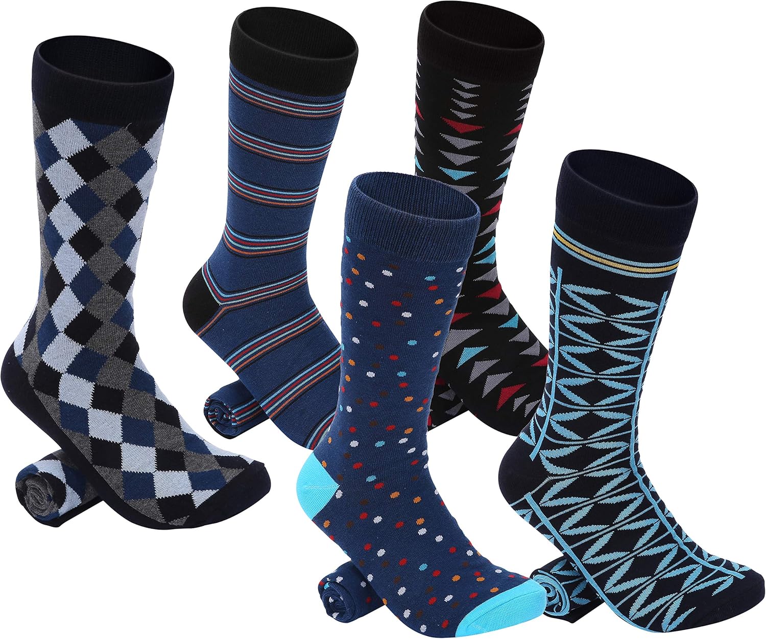 Marino Mens Patterned Dress Socks, Colorful Fun Socks, Fashion Cotton Socks - 5 Pack - Conventional Design Dress Socks - Image 3
