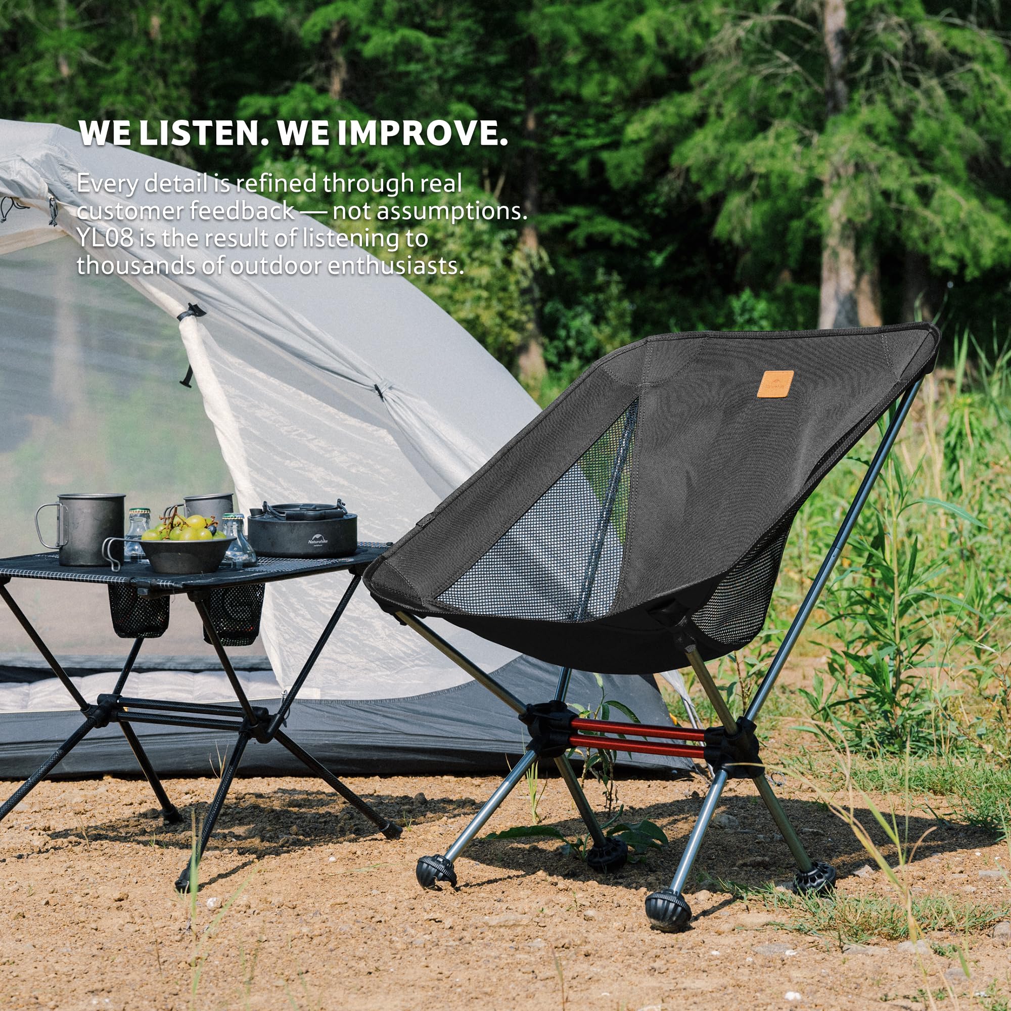Naturehike Chaise de camping pliable et portable - Chaise de pêche ultra légère - Petite chaise pliante avec sac de transport pour camping, extérieur, randonnée (noir)