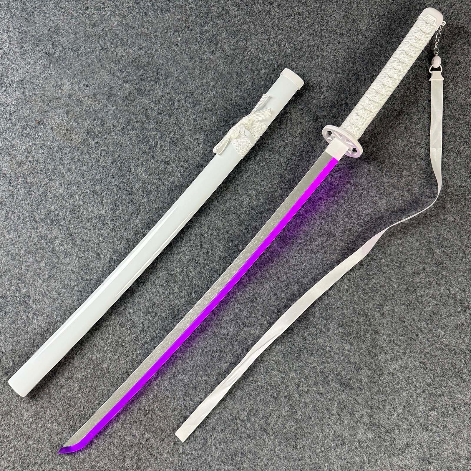 Katana en Bois Blanc de 100 cm,Bokken Fait Main avec Bande Lumineuse Violette,Katana en Bambou pour entraînement de Kendo,Cosplay,fête,Cadeau