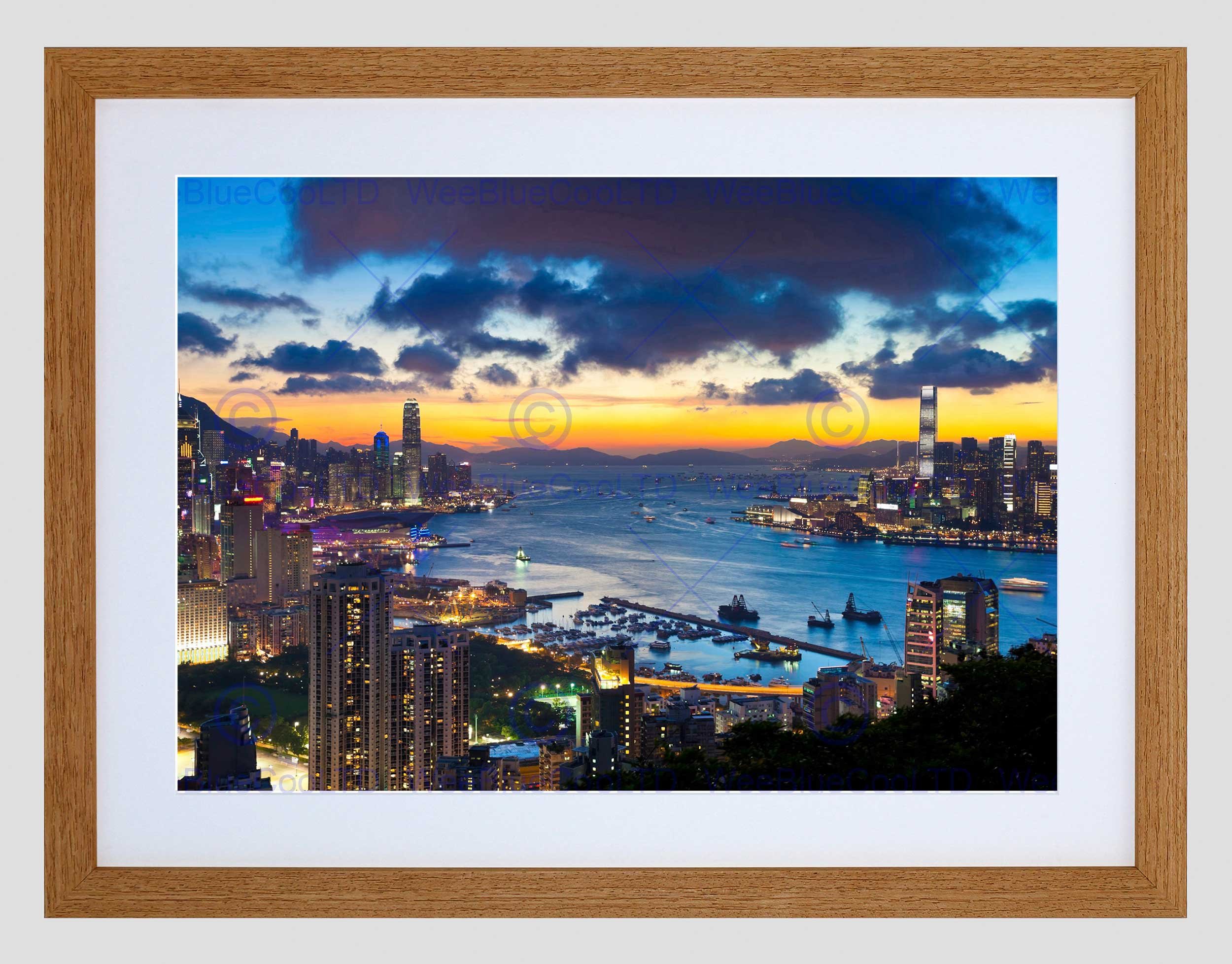 Wee Blue Coo Hong Kong Cityscape Skyline Night Art Picture Framed Wall Art Print