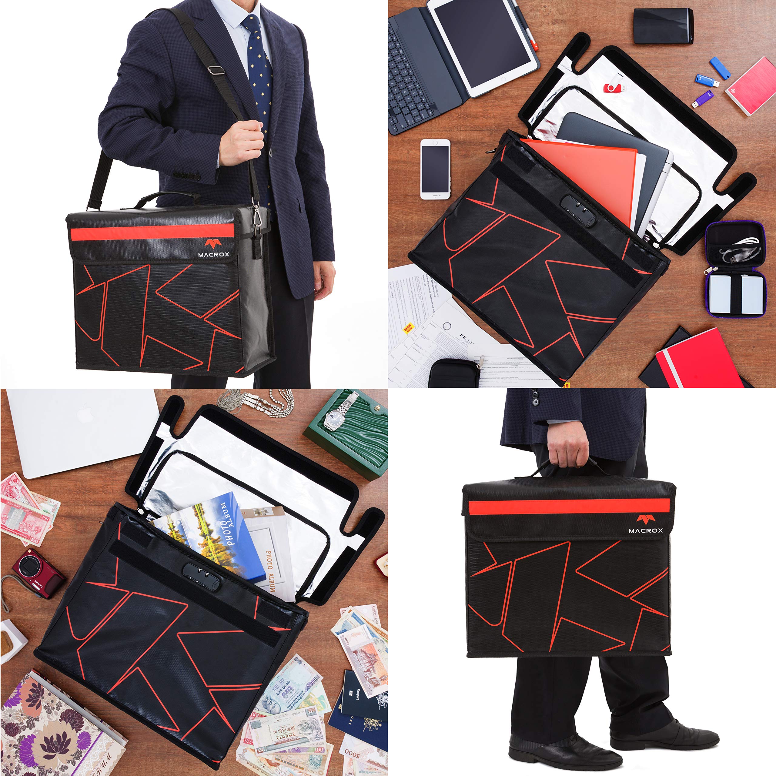 Flypal - Bolsas ignífugas para documentos, impermeables, resistentes al fuego, color negro