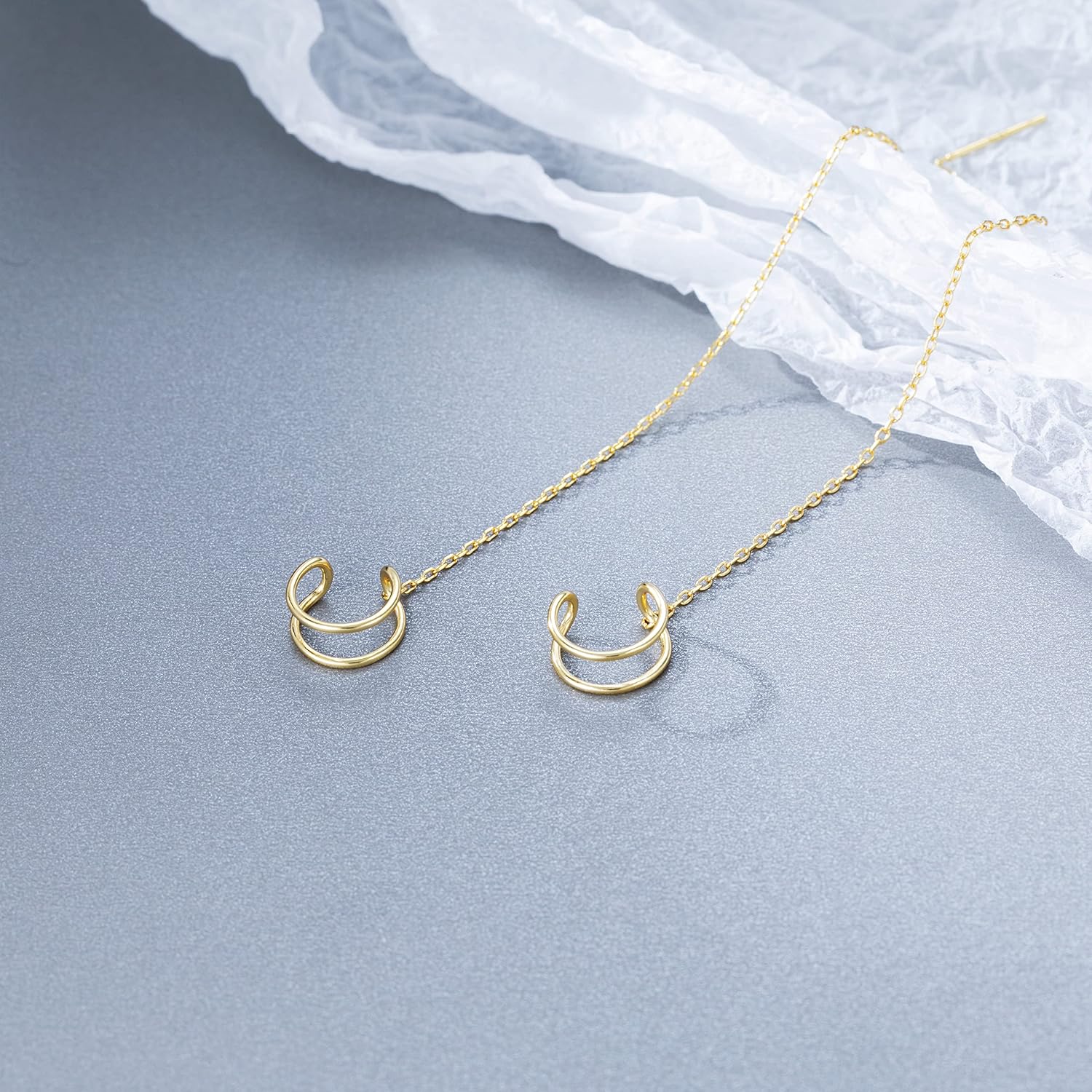 SLUYNZ 925 Sterling Silver Cuff Earrings Threader Chain for Women Crawler Earrings Wrap Earrings - Image 5