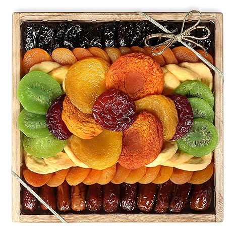 Milliard Dried Fruit Gift Platter Basket Arrangement Nut Free on Wood Tray for Occasions including New Years, Valentines Day, Mothers Day and Holiday, Kosher Certified - 25 Ounce Assortment