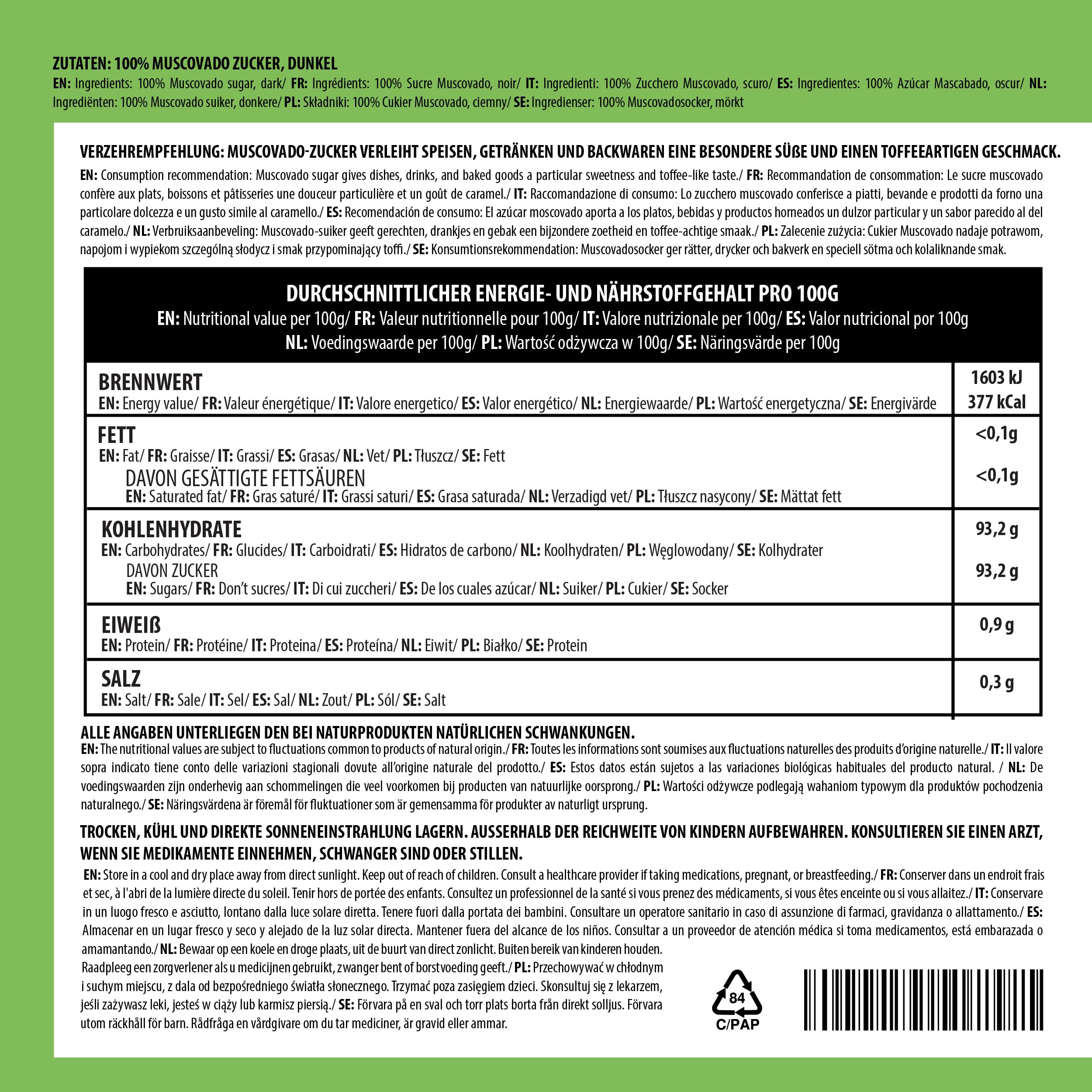 Alpi Nature Azúcar Mascabado Oscuro 500g, Azúcar de Caña Cruda sin Refinar, Edulcorante Natural