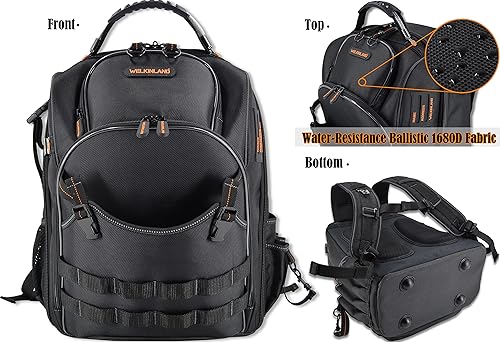 Miniatura 6 de WELKINLAND Mochila de 66 bolsillos bolsa de herramientas, mochila de herramientas resistente, mochila para electricista, mochila para lugar de