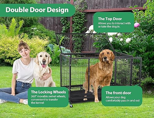 Miniatura 4 de Jaula de perro resistente de 48 pulgadas para perros medianos y grandes, tamaño completo, puerta abierta y cerraduras a prueba de escapes, jaula de