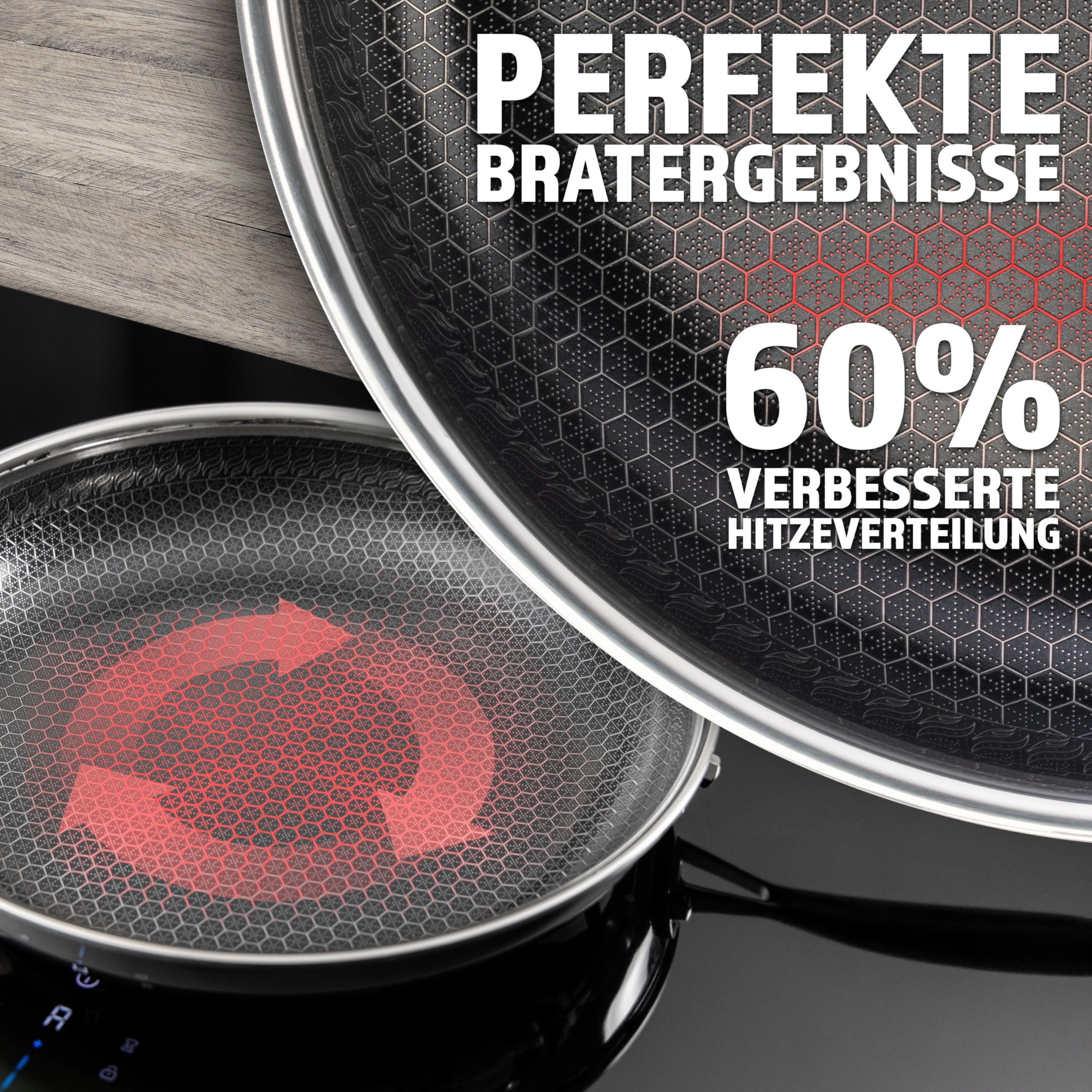 STEFFS® BRATPFANNE mit Waben 28 cm kratzfeste Antihaft Beschichtung - Pfanne alle Herdarten einfache Reinigung Geschenkidee perfekte Bratergebnisse ofenfest Induktion ergonomischer Griff
