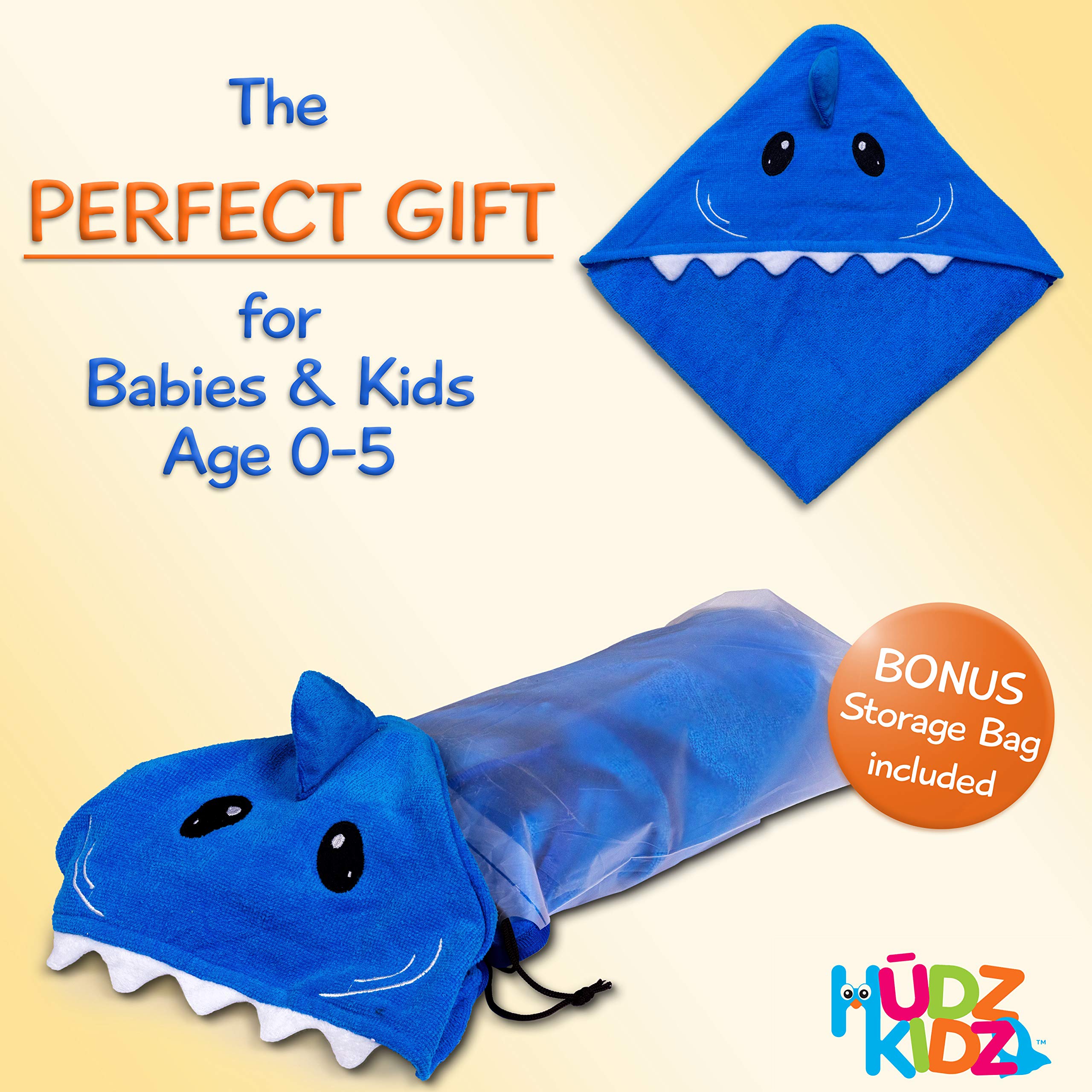 Hudz Kidz - Toalla para bebé con capucha, 100% algodón, perfecta para recién nacidos, Azul