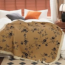 Cotton Throw Blanket - Floral Knit Blanket for Couch Bed Sofa, 51"x 62" All Season Ultra Soft Cozy Throws for Home Decor, Khaki/Black