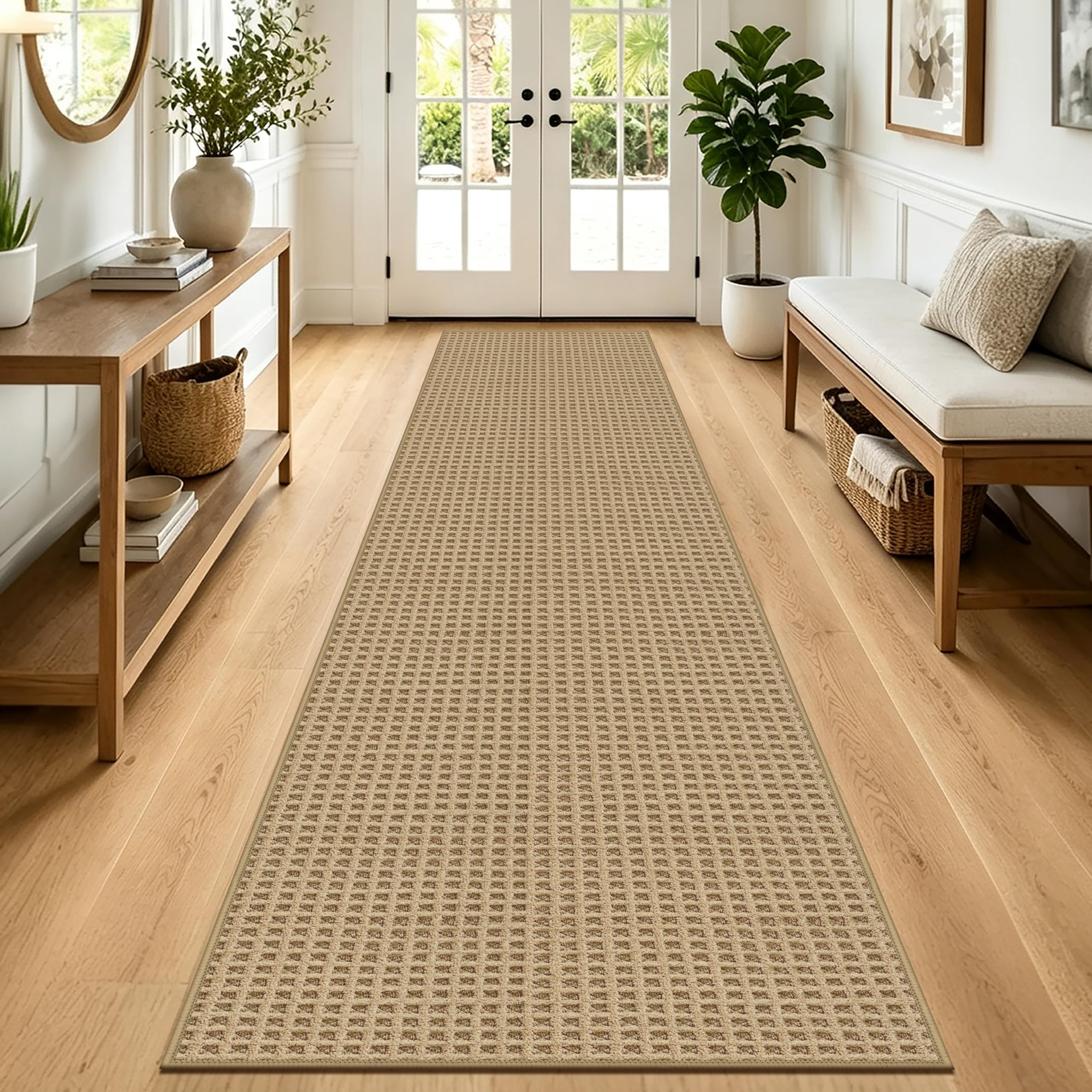 Capslpad Teppich Läufer Flur 80x300 cm, rutschfest Waschbar Lang Teppichläufer Modern Kurzflor Küchenteppich mit für Eingang, Wohnzimmer, Korridor und Küche, Braun