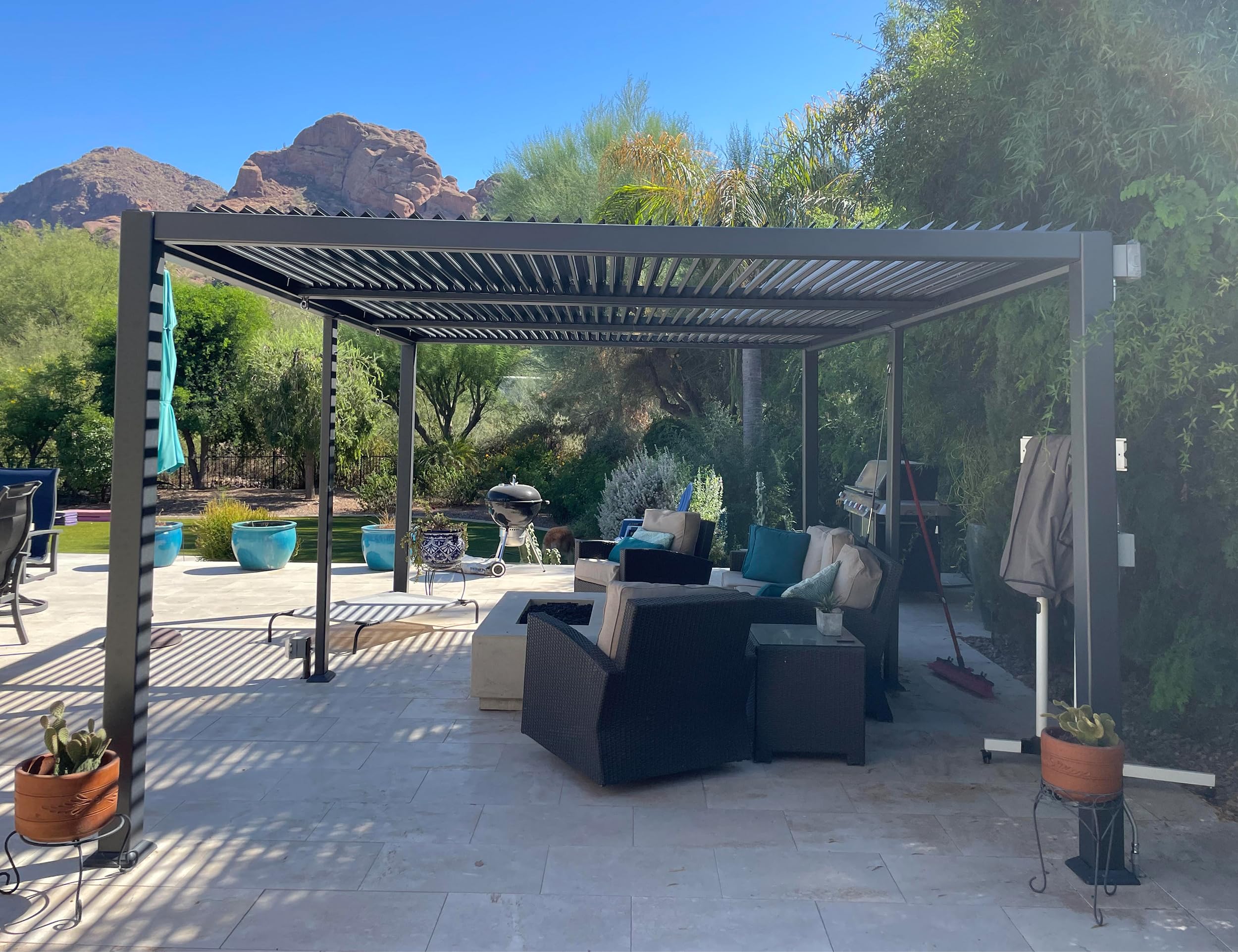 PURPLE LEAF Pergola Bioclimática 3,5 x 6,35 m de Aluminio, Cenador de Jardín Exterior con Cuchillas Orientables, Resistente a Intemperias, Pérgola Jardín Exterior para Terraza y Carport, Gris