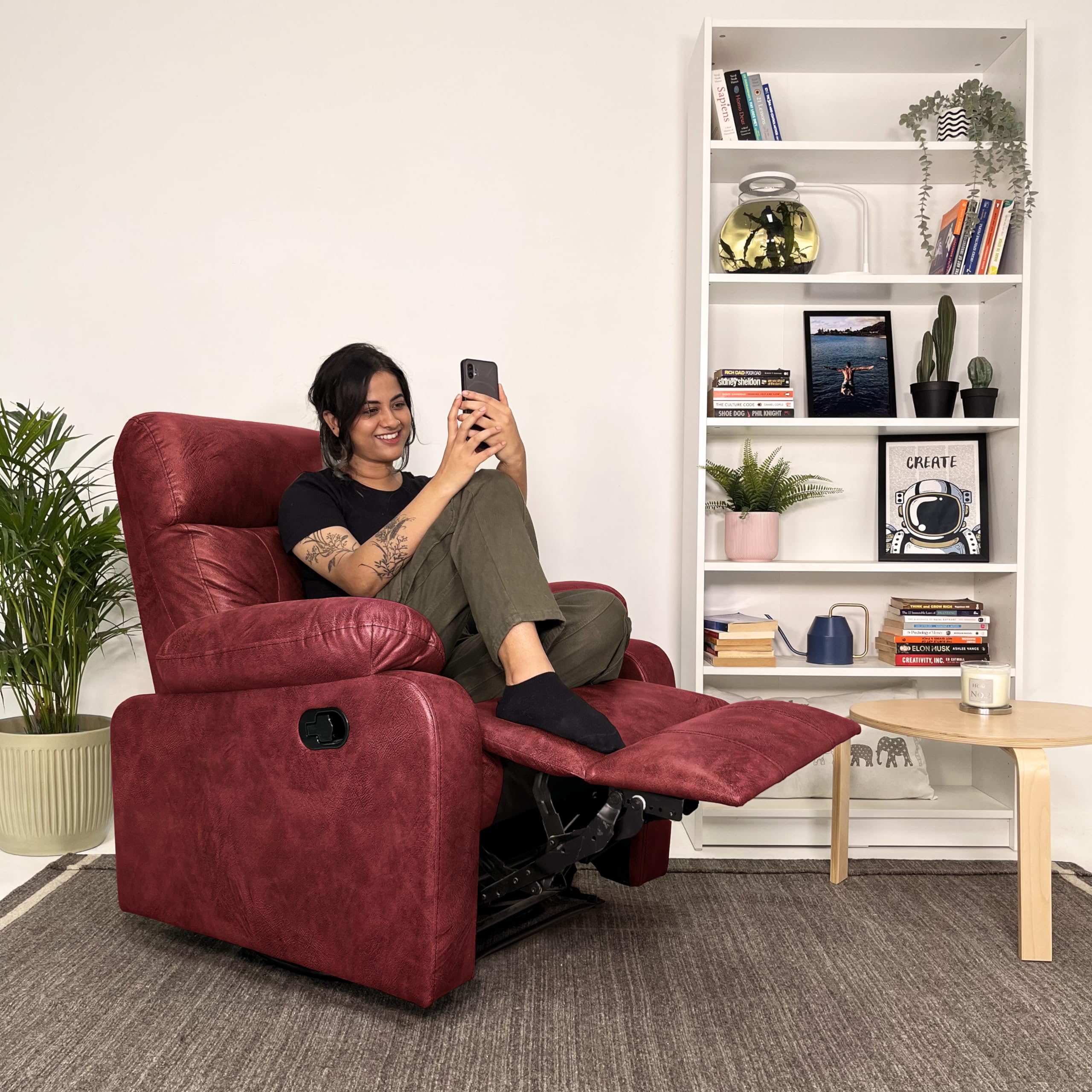 JORDYBLUE Single Seater Manual Recliner Sofa Solid Wood Year Warranty  Recliner for Living Room Bedroom Home Office (Wayde, Suede Fabric)