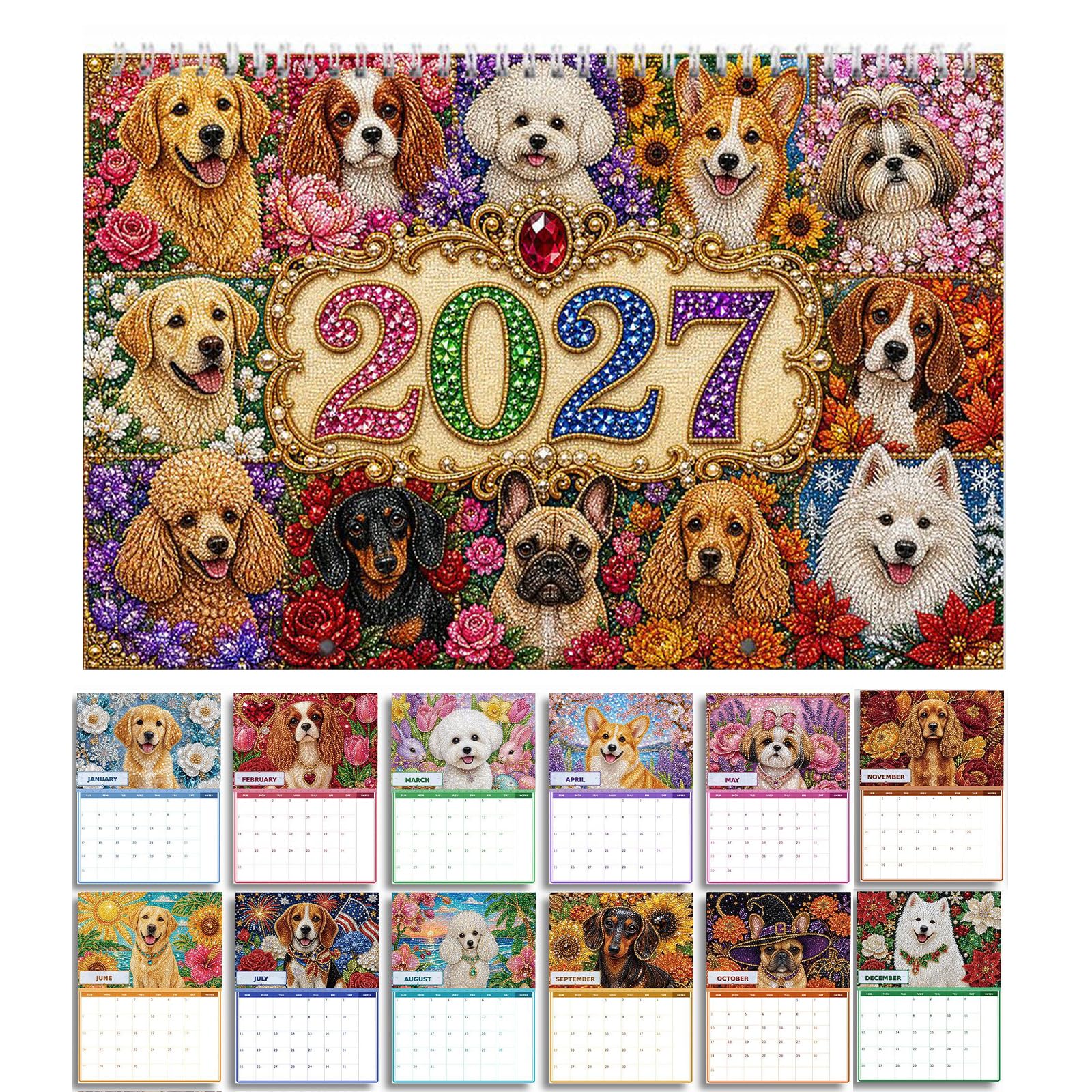 2027 Diamond Art Calendar with Rhinestones for Adults Wall Ornaments