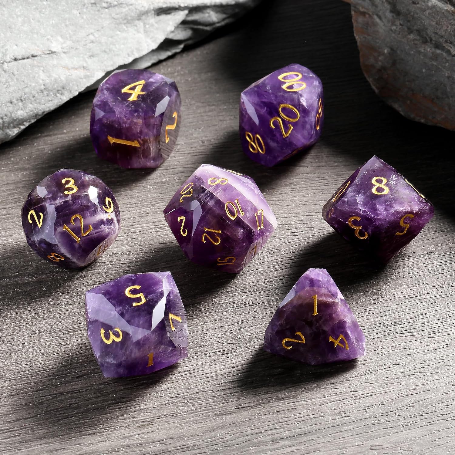 DNDND Amethyst Multifacted D&D Dice Set with Gift Case for Dungeons and Dragons Tabletop Gaming, Collectors(Amethyst)