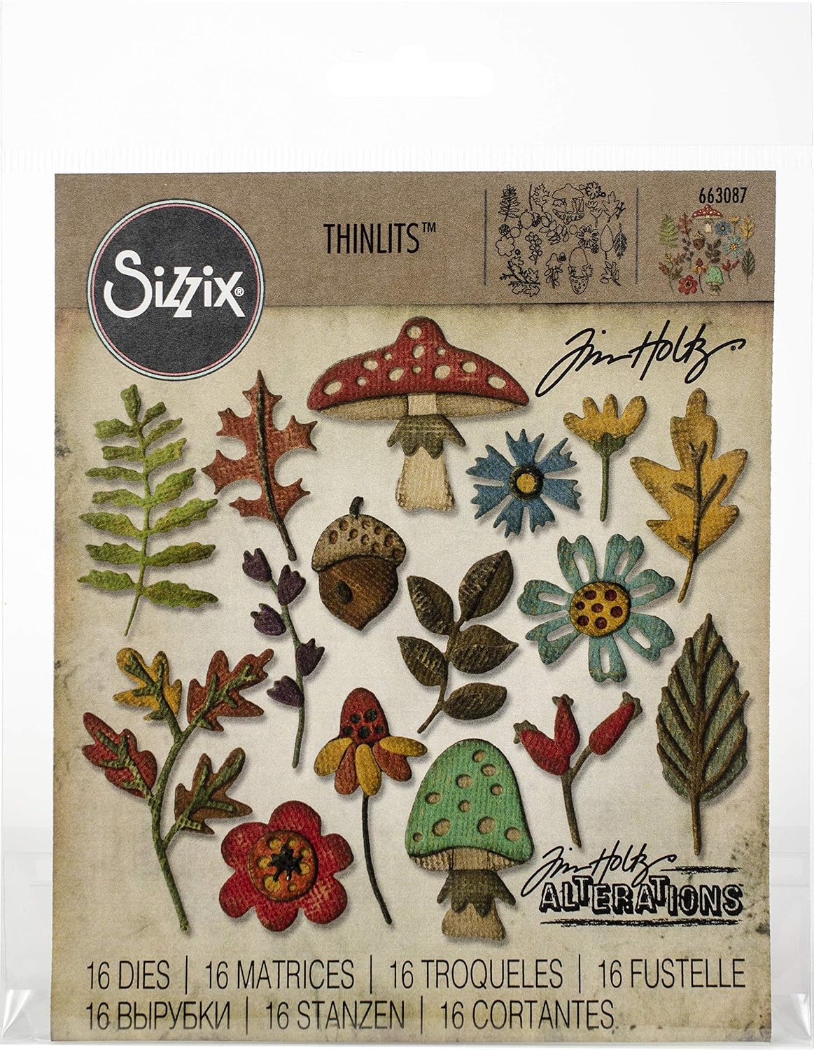 Sizzix Thinlits Dies Funky Foliage by Tim Holtz, 16-Pack, us:one size, Multicolor