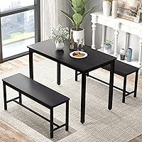 Vista 7 de Juego de mesa de comedor resistente y duradera para 4 personas con banco, mesa de cocina fácil de montar con banco, ahorro de espacio, juego ideal