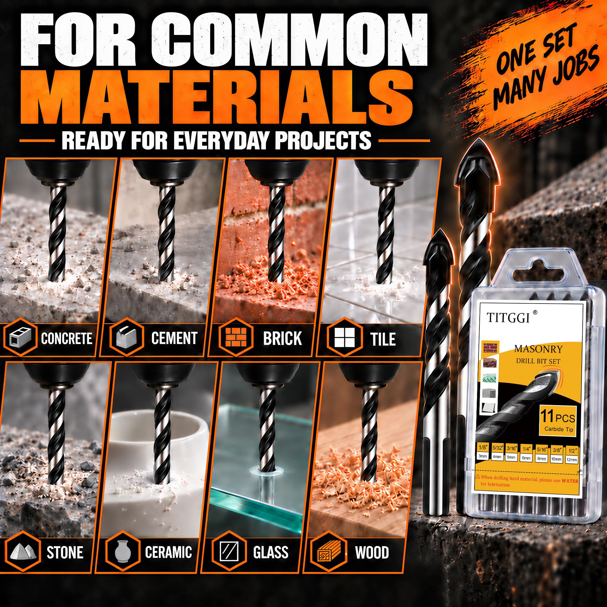 TITGGI 11-Piece Masonry Drill Bit Set - Concrete & Stone -3 TITGGI 11-Piece Masonry Drill Bit Set - Concrete & Stone -3