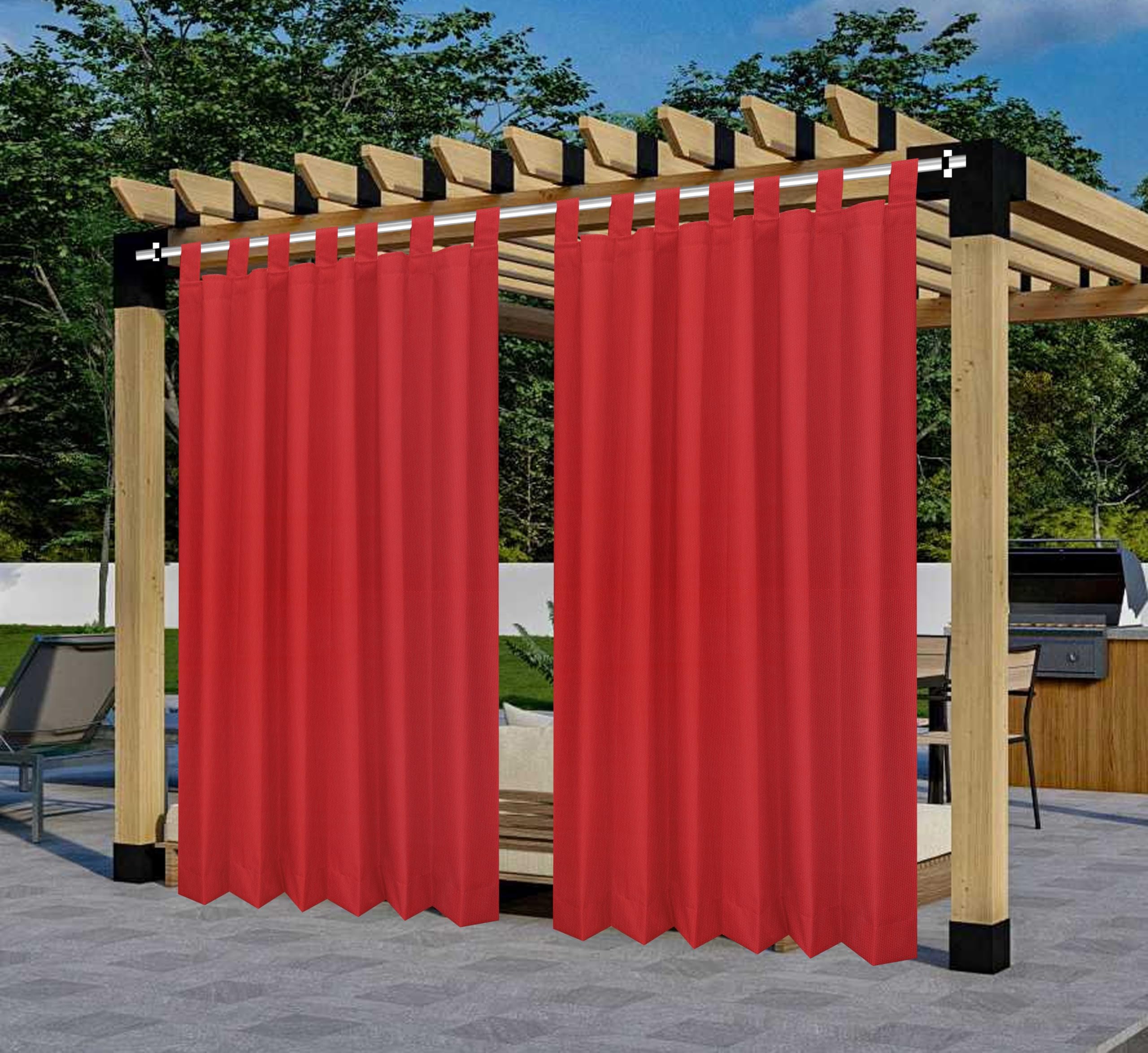 Polyester 300GSM Fabric Waterproof Rain & Sun Blockage Curtains(Red 4.5 X 11.5 Feet,Piece of 1) with Top Style Loop Used for Door,Balcony,Outdoor & Indoor Area