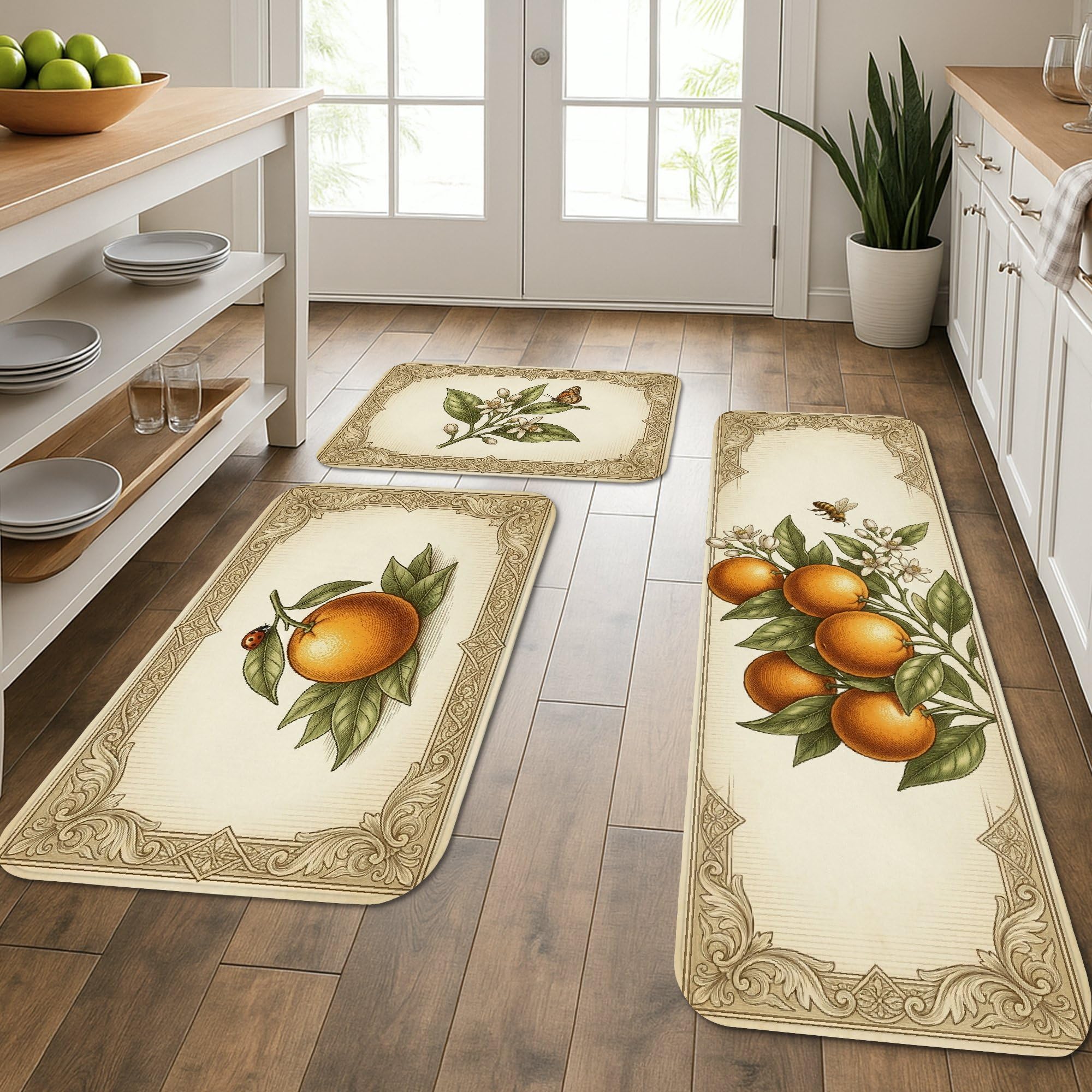 Tapetes de cocina cómodos de estilo vintage floral y lavables para el hogar