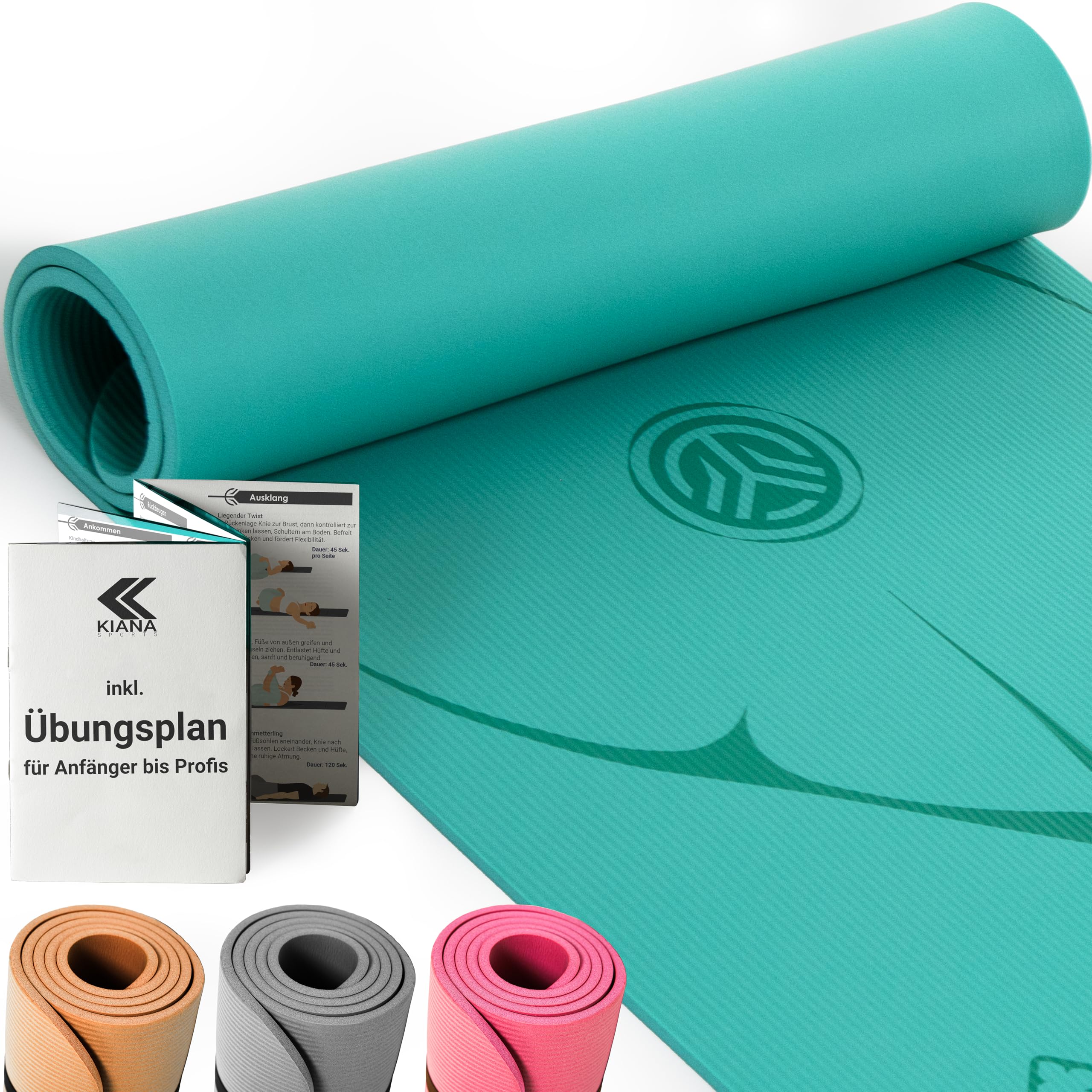 KIANA SPORTS Gymnastikmatte Premium inkl. Tragegurt | Rutschfeste Sportmatte & Fitnessmatte | Yogamatte Dick | Pilates Matte für Zuhause | Phthalatfreie Yoga Matte | Trainingsmatte & Yoga Mat