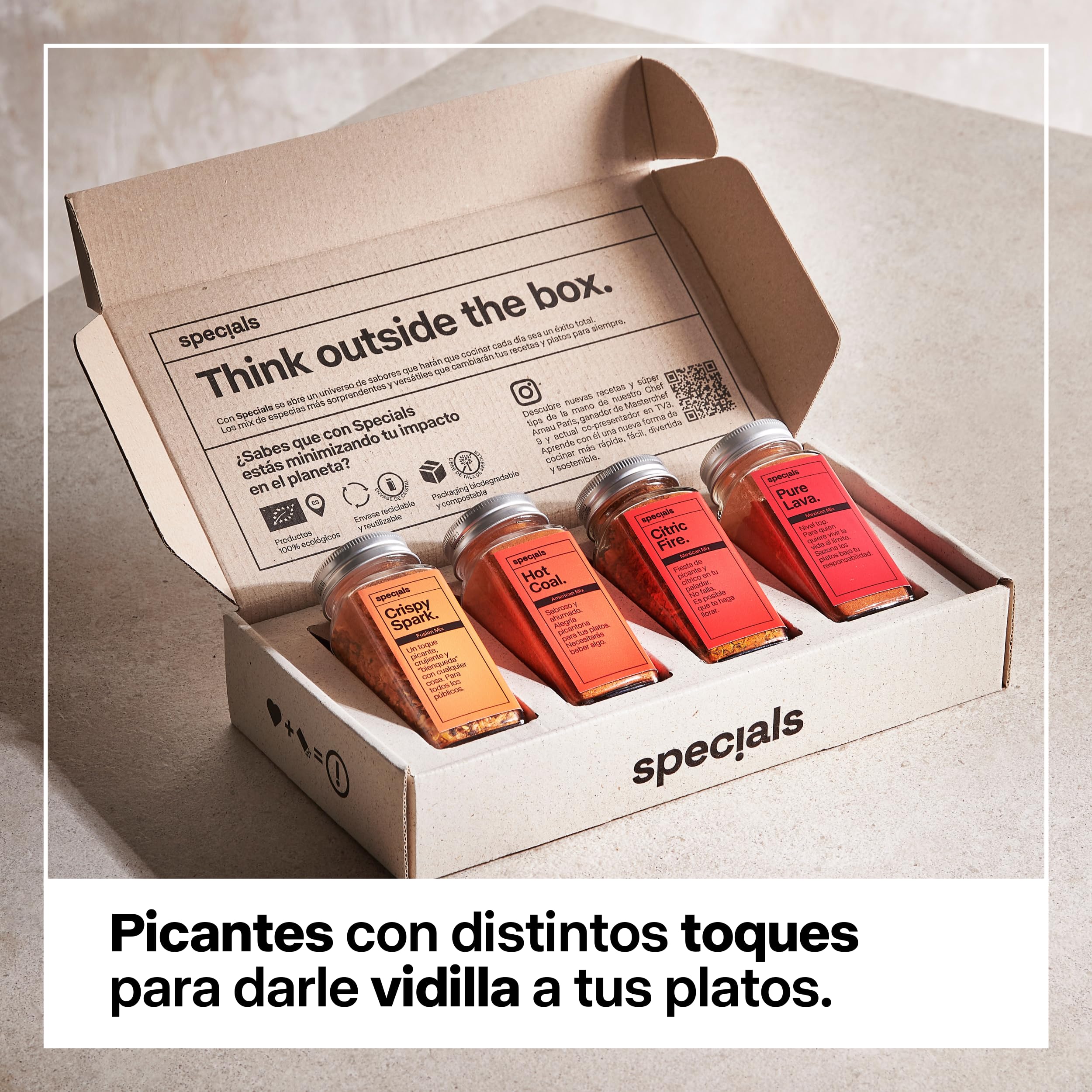 Set de Especias Gourmet para Cocinar Specials Foods - Sazonador con Curry, Ajo, Cayena para Pescado, Cerdo, Pollo y Verduras (Pack Spicy)