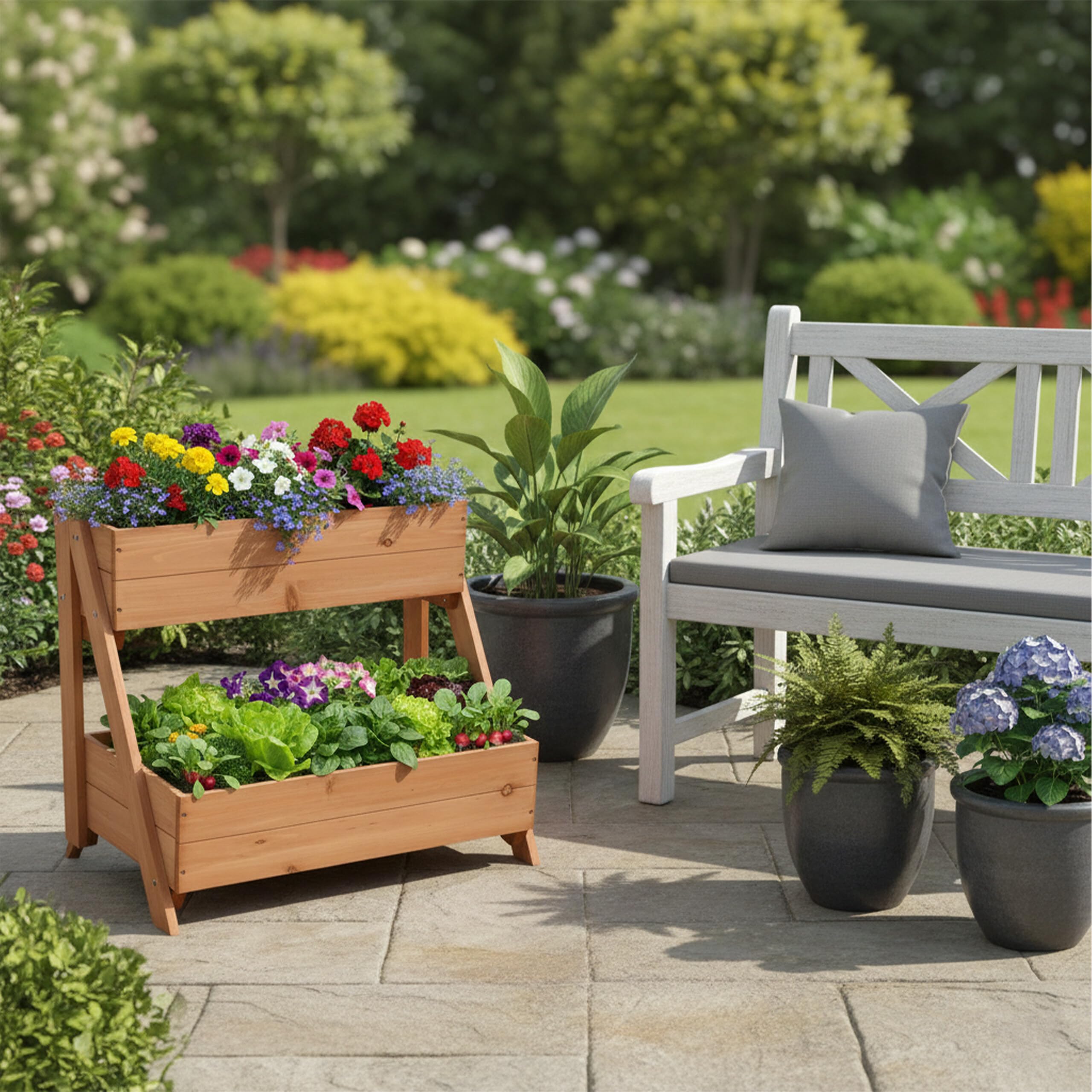 Relaxdays Jardinière Verticale, 2 bacs, H x l x P 51,5 x 62,5 x 44 cm, Sapin, Orange, Balcon et terrasse