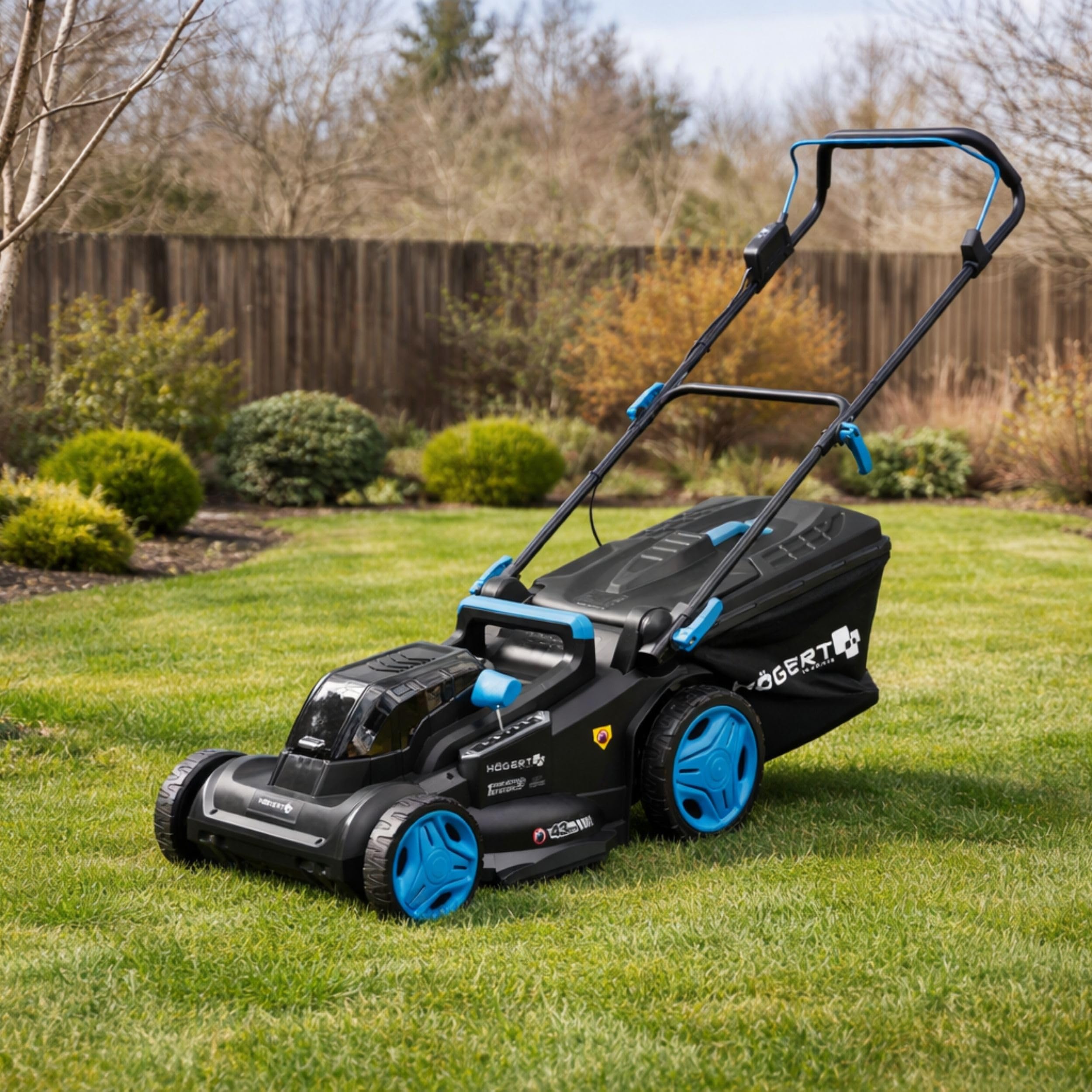 HÖGERT TECHNIK - Set cortacésped con batería 43 cm 2x18V con Taladro Atornillador 50 NM, 2X baterías de 4,0 Ah y Cargador Duo, cortacésped eléctrico sin escobillas Set Completo para jardín y Taller