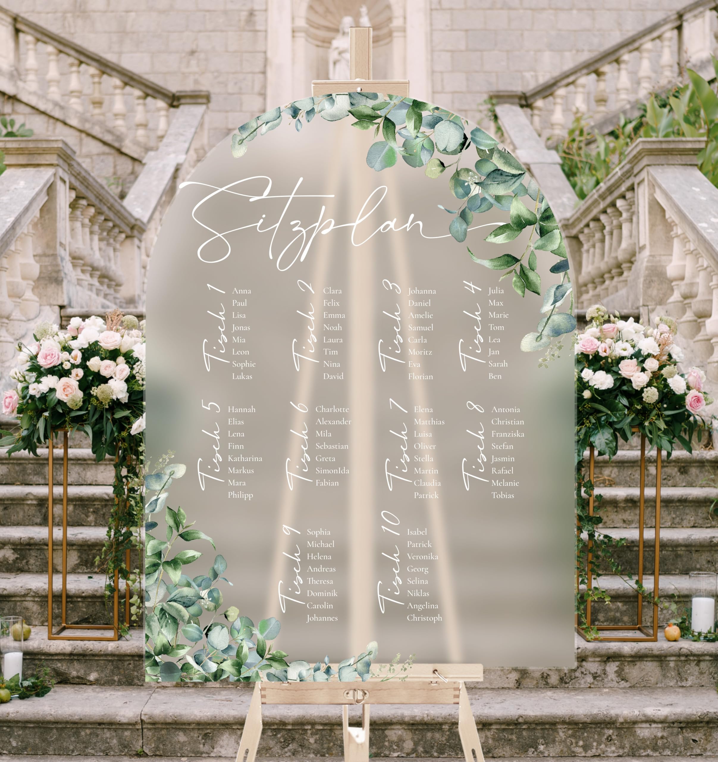 Manschin-Laserdesign Sitzplan Acrylglas Milchglas (Satin farblos) personalisiert - Made in Germany - Schild für Hochzeit