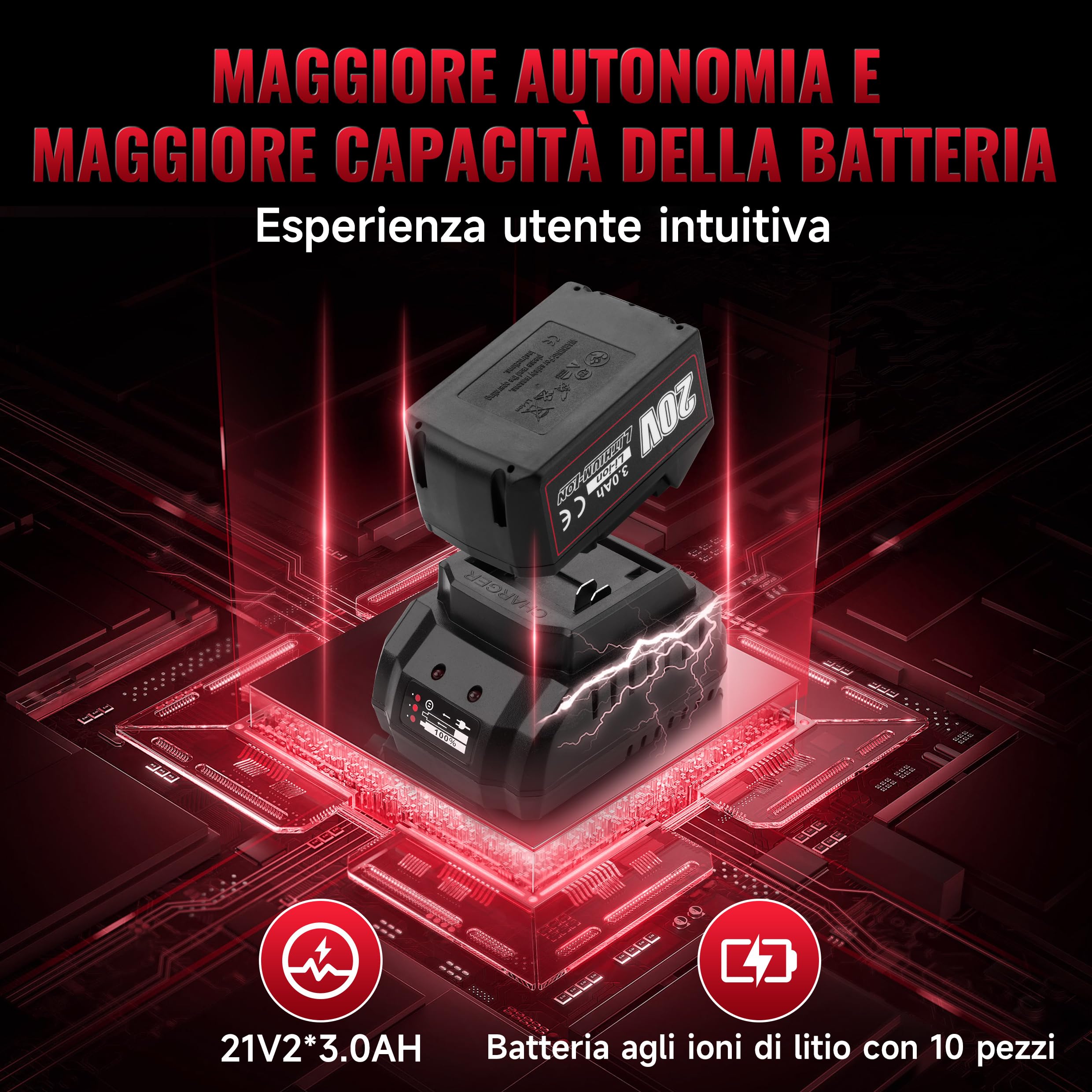 TEENO Brushless - Chiave a percussione senza fili, 320 Nm Bullonatrice a urto con batteria da 3,0 Ah, bulloni per ruote, scatola con 25 accessori
