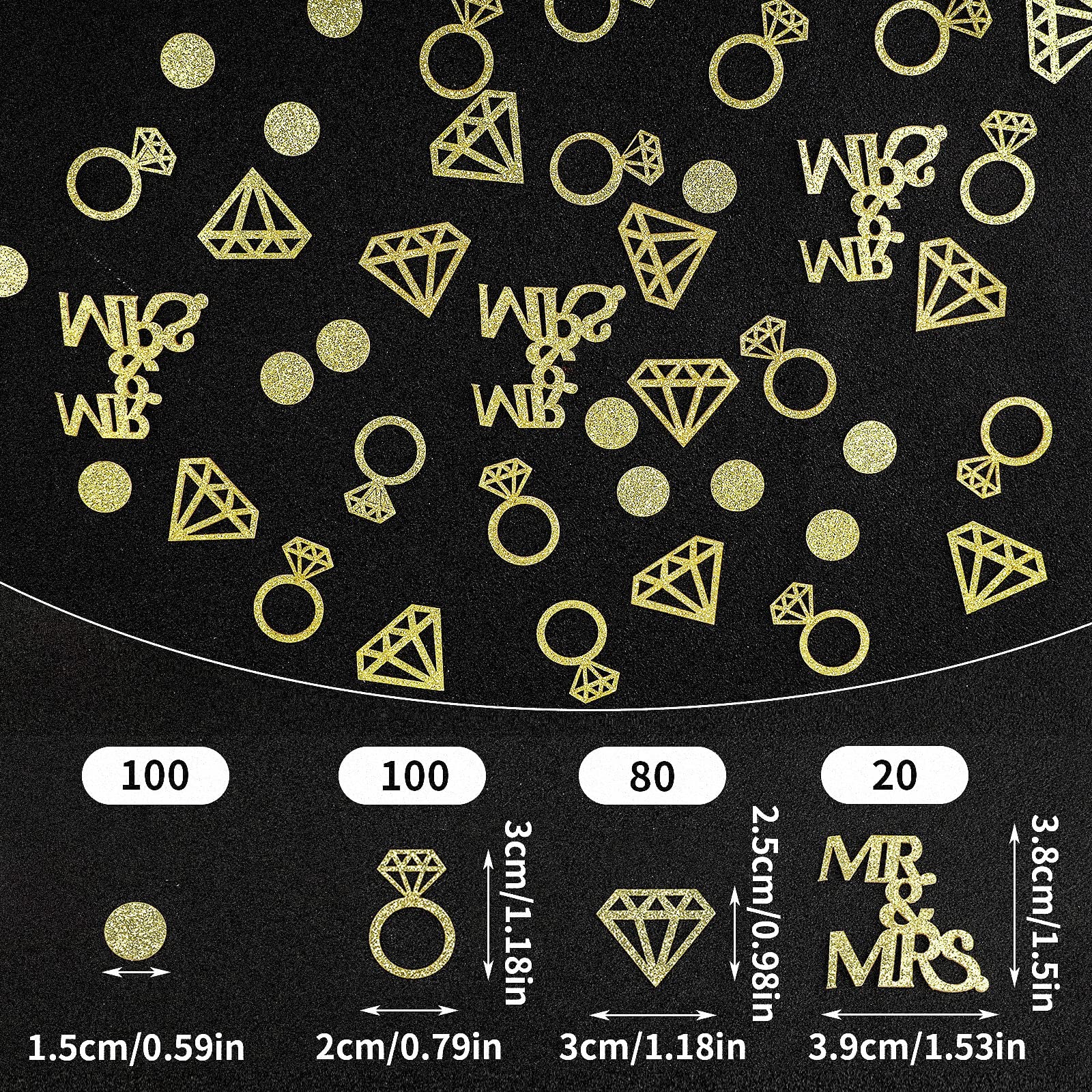 300 Pcs Gold Wedding Table Confetti, Mr and Mrs Glitter Confetti Wedding Decorations Engagement Party Decor for Marriage Ceremony Anniversary Valentine's Day