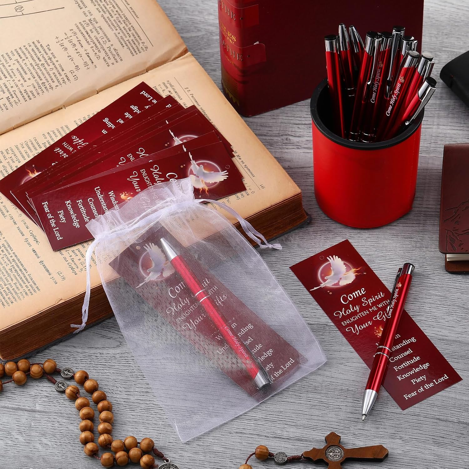 Dispowreath 36 Pcs Confirmation Gifts Come Holy Spirit Pen and Bookmark Gift Bulk, Include 18 Come Holy Spirit Bookmarks 18 Bible Verse Pen for Pentecost Adult Church Party Favors