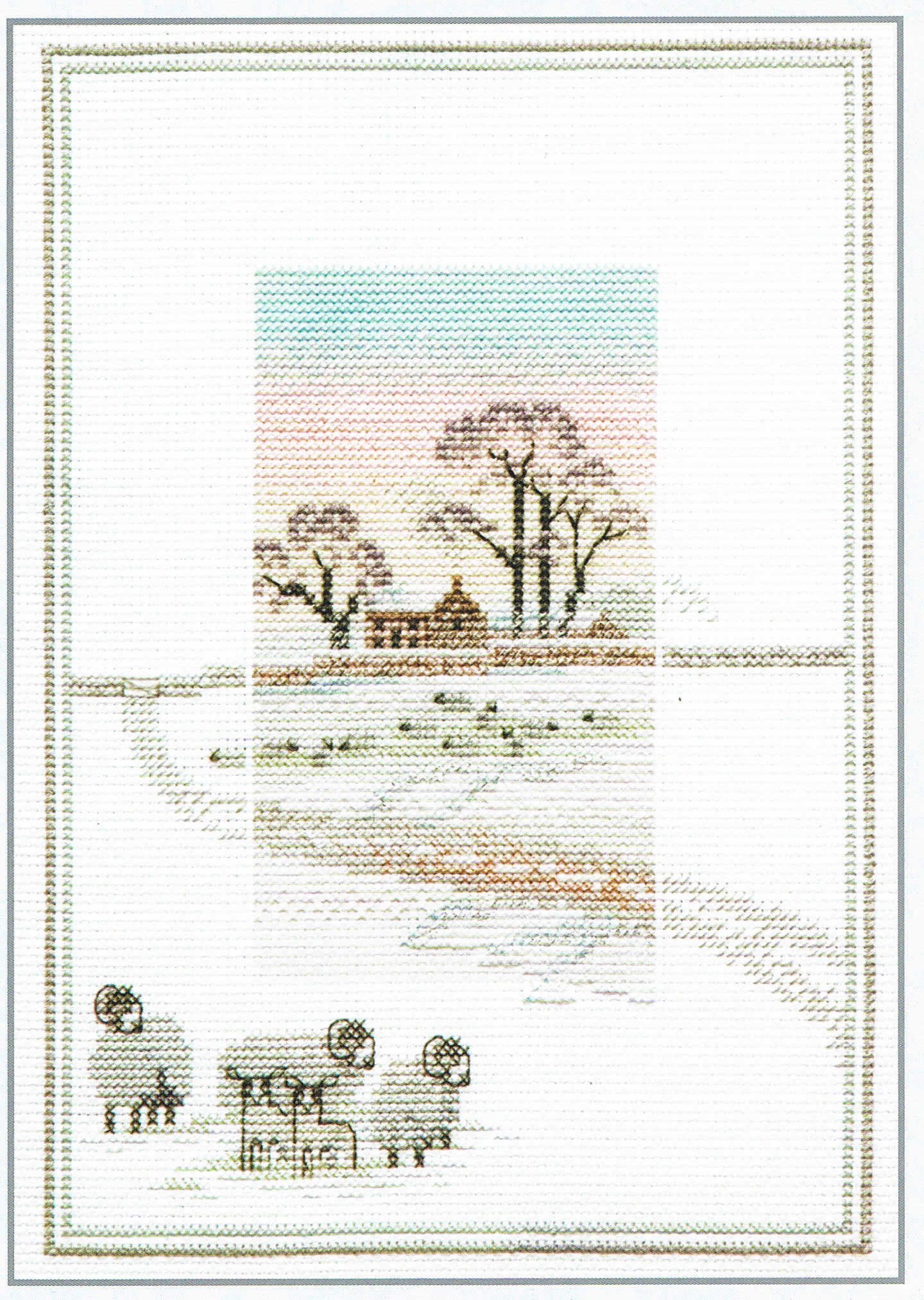 Bothy Threads counted cross stitch Kit ""Misty Mornings - Snowy Sheep"", 25x17.2cm