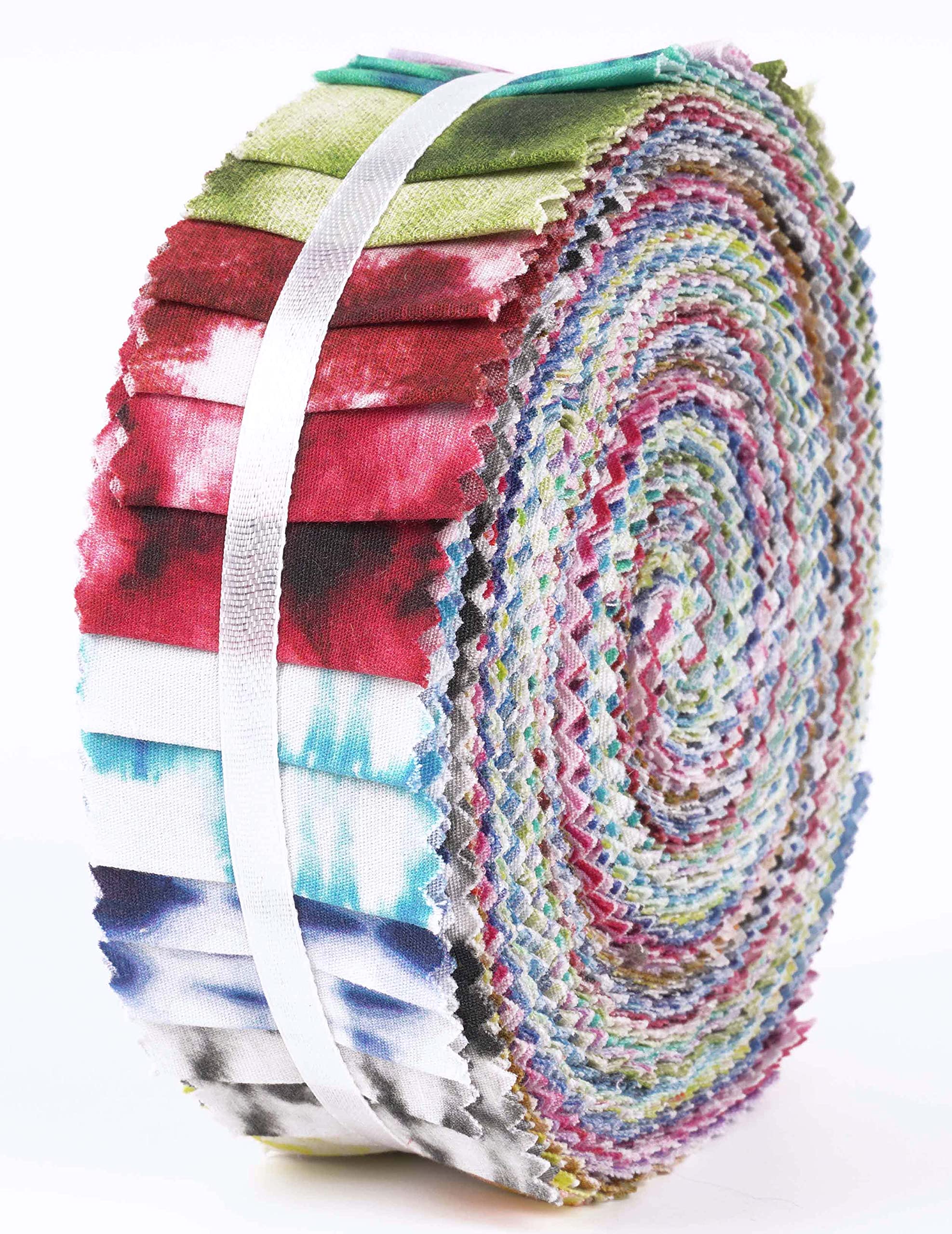 Soimoi40Pcs Tie Dye Print Precut Fabrics Strips Roll Up 1.5x42inches Cotton Jelly Rolls for Quilting - Multicolor