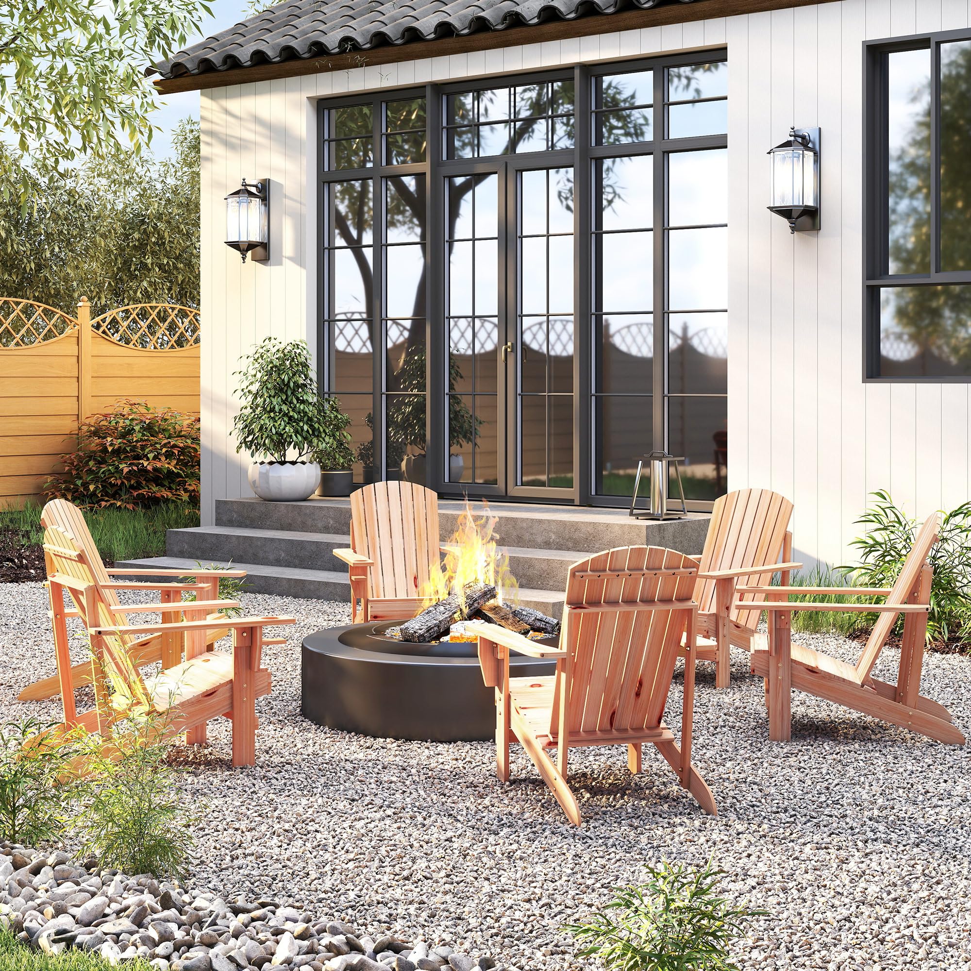 Outsunny Silla Adirondack de Madera Silla de Jardín con Reposabrazos y Respaldo Alto para Terraza Balcón Exterior 72x95x93 cm Natural