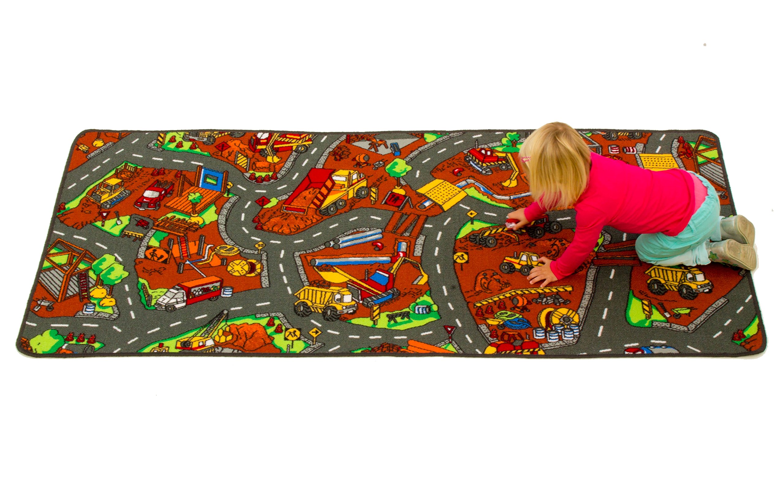 Learning Carpets Under Construction Play Carpet, 79"x36" Rect. Kids Playroom Road Rug, Classroom Fur