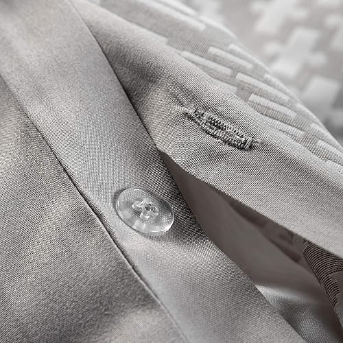 Miniatura 7 de SINGINGLORY Juego de funda de edredón bohemio tamaño King, 3 piezas, patrón geométrico gris con cierre de botón y lazos en las esquinas, suave y