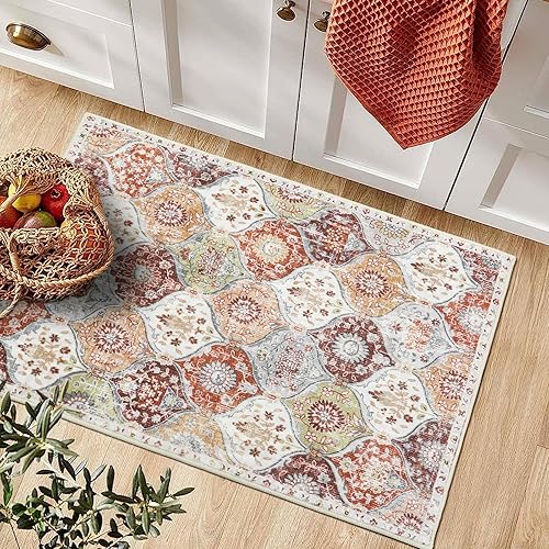 Miniatura 4 de Lahome Alfombras marroquíes con diseño enrejado para cocina, antideslizante, 2 x 3 pulgadas, lavable, para entrada interior, ultrafina, suave,