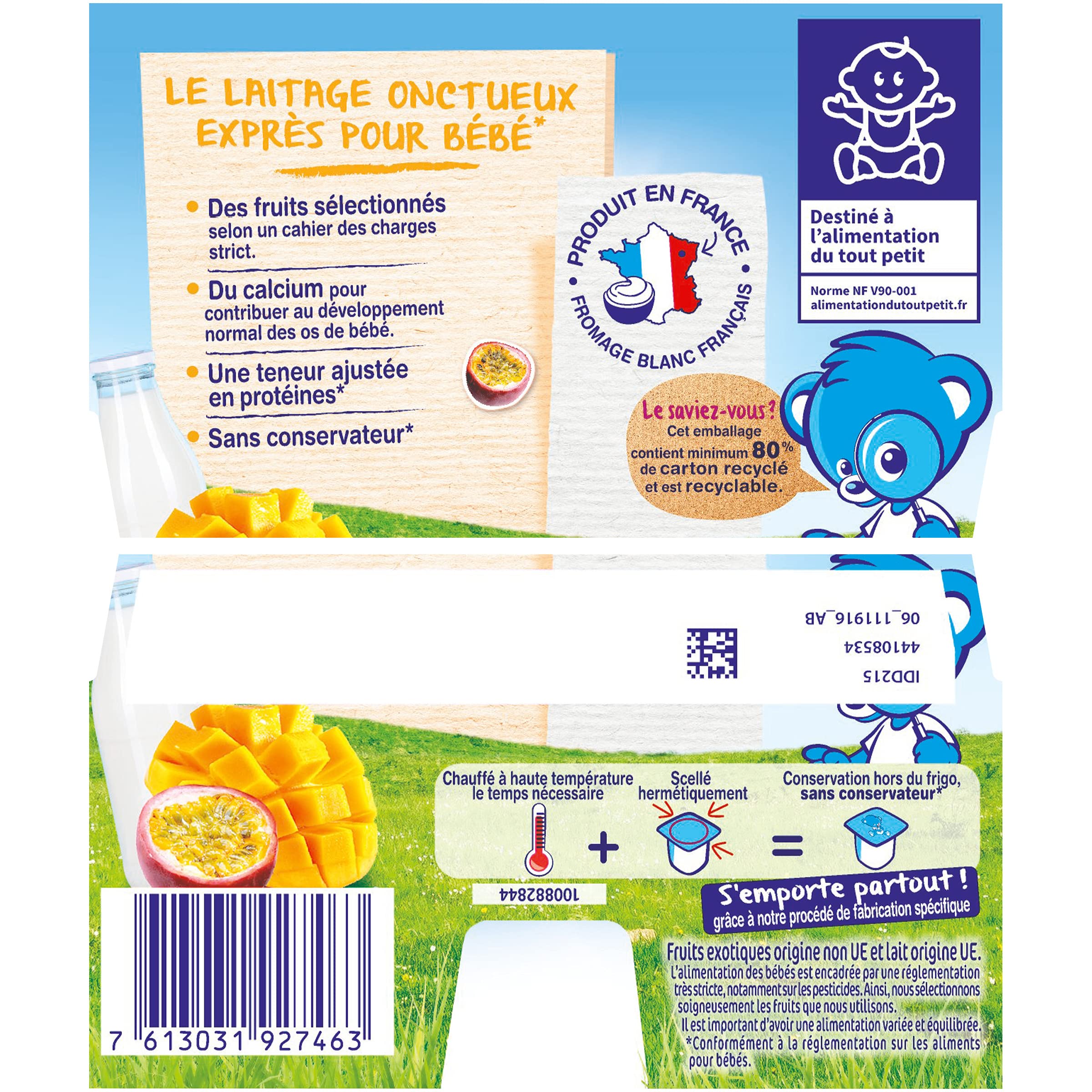 Nestlé Bébé P'tit Onctueux au Fromage Blanc Fruit Exotiques - Laitage de 6 mois à 36 mois - 4 x 100g (4 Laitages )