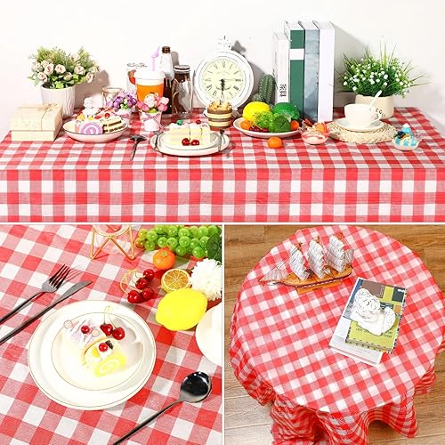 Miniatura 6 de Mantel de plástico a cuadros a cuadros, impermeable, 54 pulgadas x 197 pies, con tijeras y cinta métrica para picnic, banquete, cumpleaños, boda,