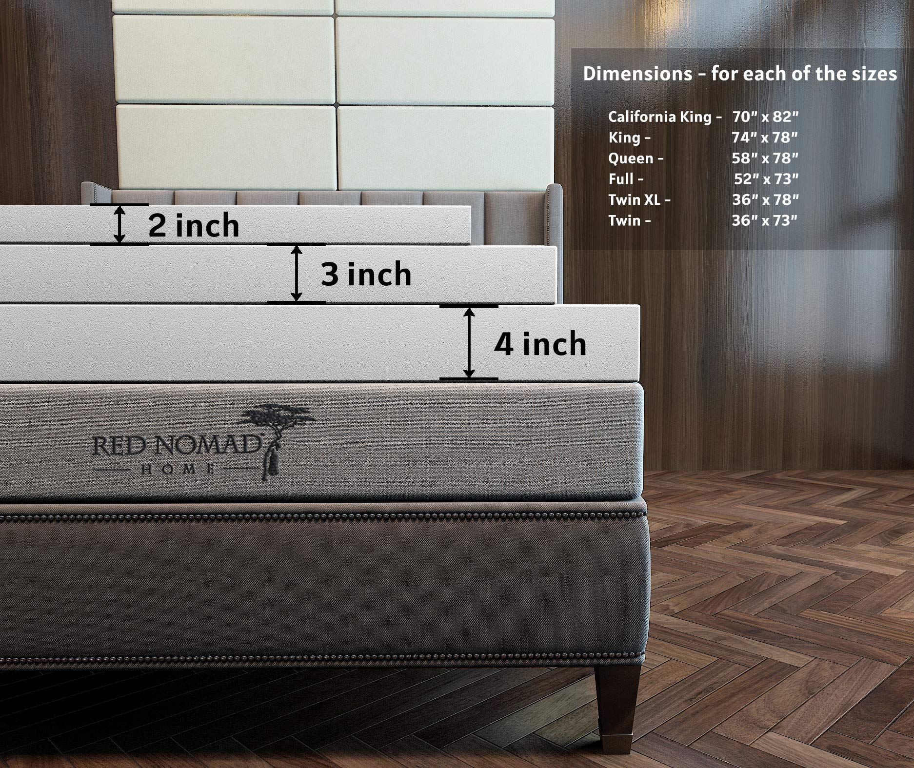 Red Nomad Memory Foam Mattress Pad 4 Inch Twin Size Mattress Topper