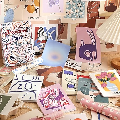 Miniatura 6 de emmoolife 300 hojas de papel estético para álbumes de recortes, retro, bohemio, pastel, collage de pared, suministros para álbumes de recortes,