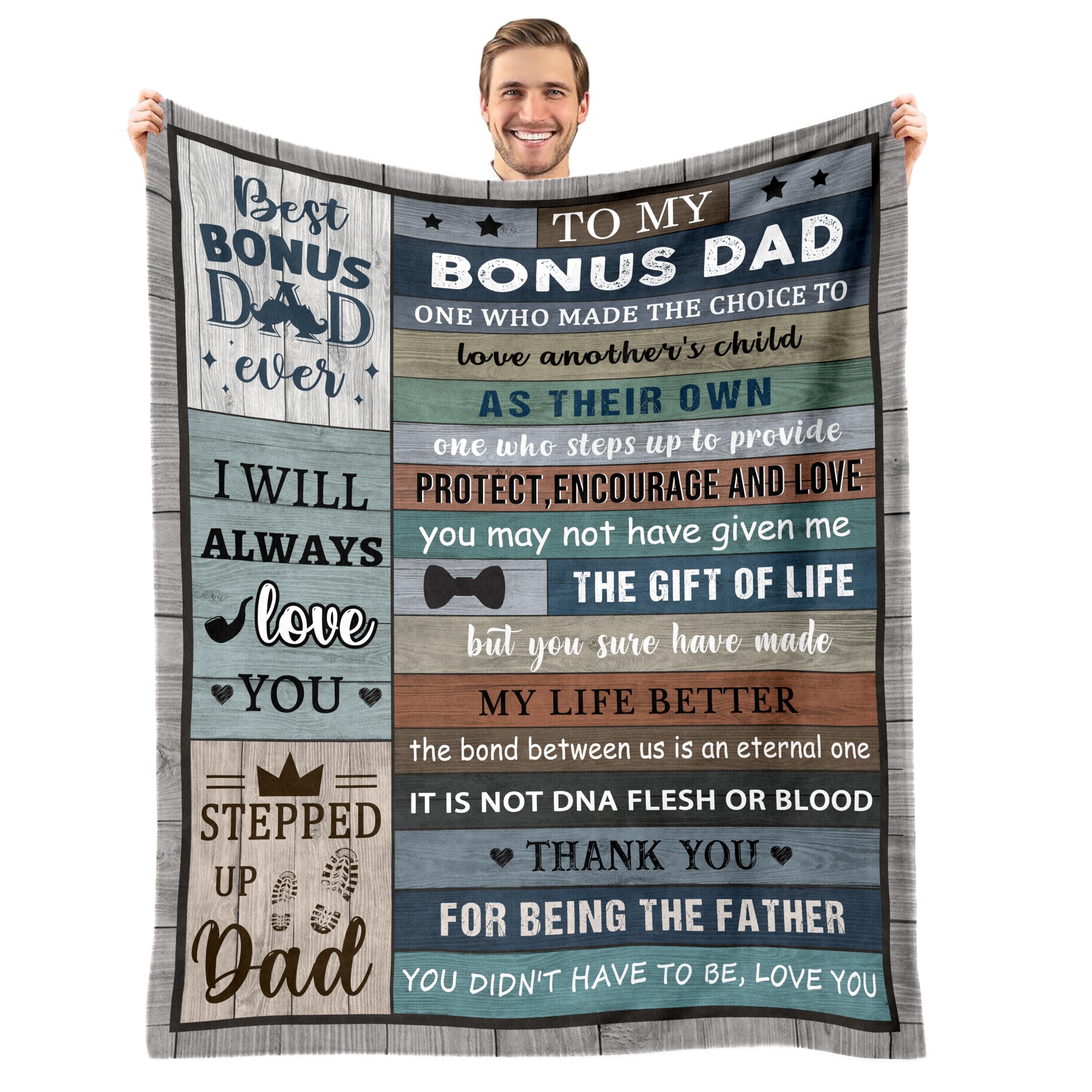 Bonus Dad Gifts, Step Dad Birthday Gift, Gifts for Stepdad from Daughter Son, Bonus Dad Blanket Gifts for Fathers Day Christmas, Throw Blanket 50"X60"