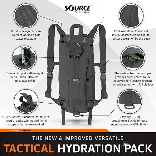 Miniatura 6 de Source Tactical Hydration Pack - 3L WXP Widepac Water Bladder with External Fill Port - High-Flow Storm Drinking Valve - Dual Function BackpackMOLLE