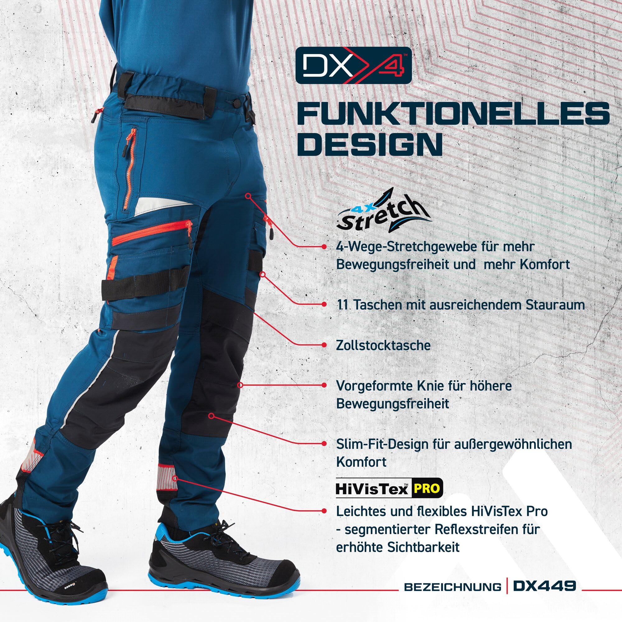Portwest DX4 Bundhose, Größe: 28, Farbe: Metal Grau, DX449MGR28