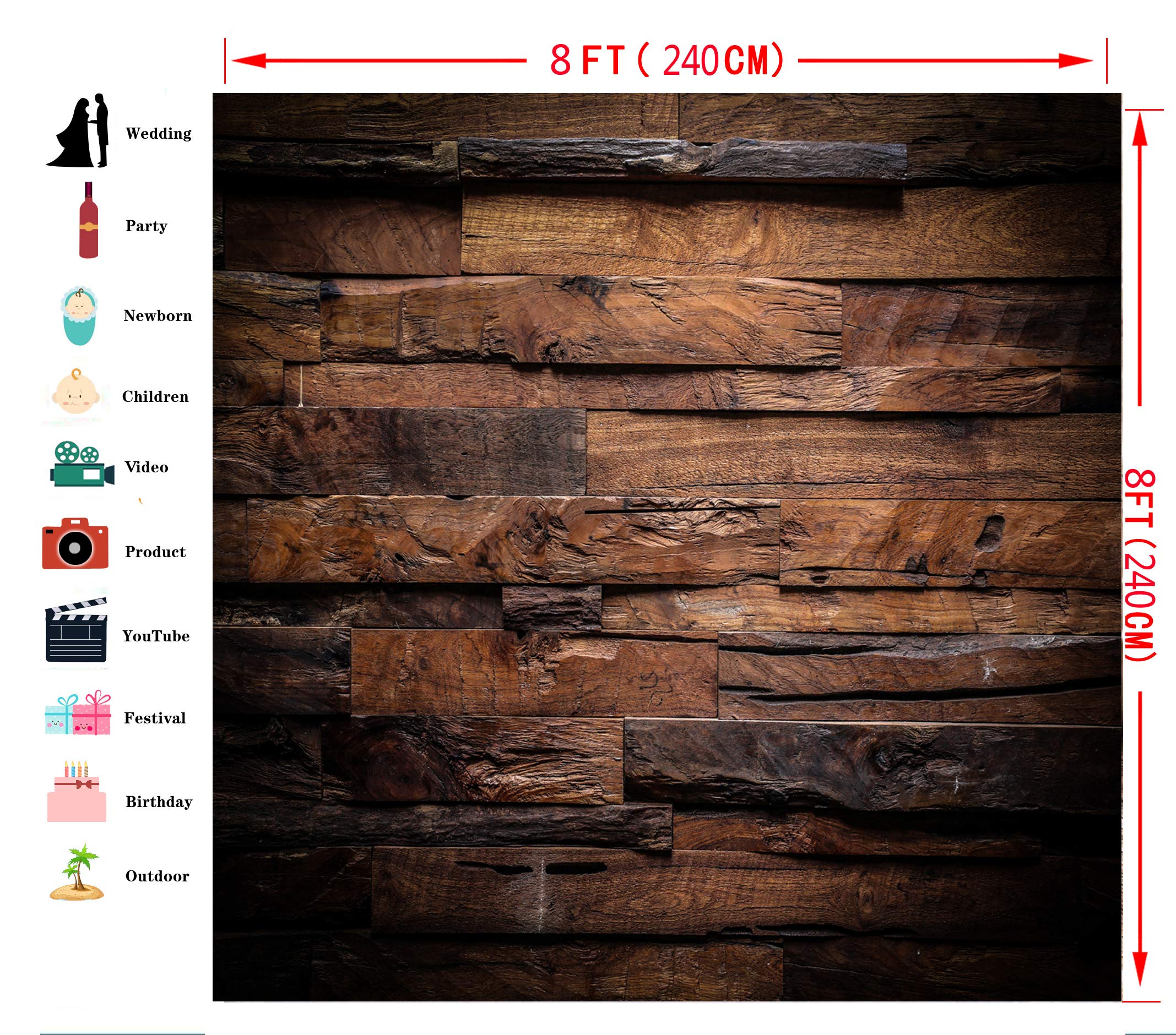 CYLYH 8x8ft Brown Wood Backdrop Retro Wood Backdrop Brown Wood 3D Backdrops Baby Shower Backdrops Party Decorations Backdrops Photographer Props D104