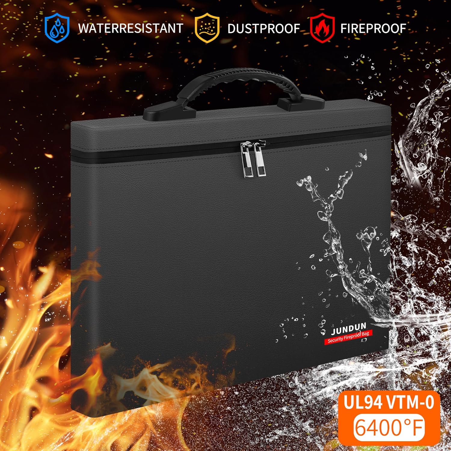 JUNDUN Fireproof Money Bag, 6400℉ Heat Resistant Fireproof Document Bag with Two Pockets for Home Travel Business - Holds Cash, Passport and Documents - Image 2