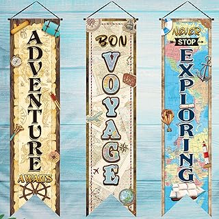 3 Pieces Travel Themed Party Decorations Adventure Awaits Banners Vintag...